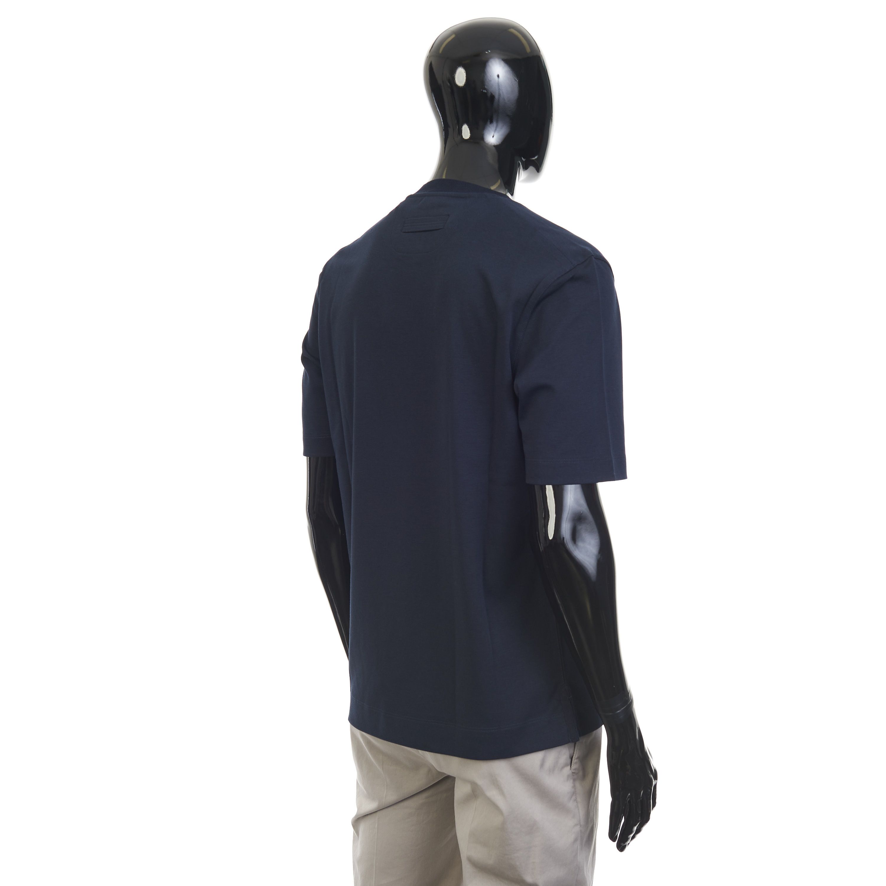 Ermenegildo Zegna Navy Blue Silk & Cotton Crewneck Tshirt Size US S / EU 44-46 / 1 - 6 Thumbnail