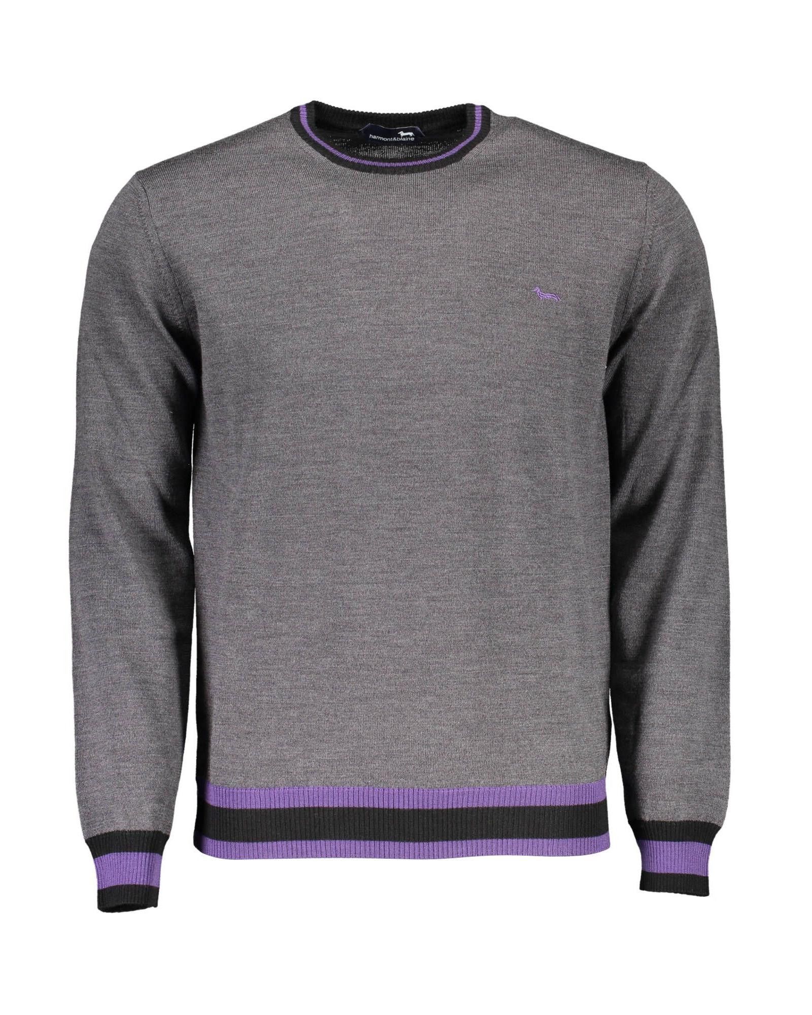 image of Harmont Blaine Contrasting Embroidered Wool Sweater in Grey, Men's (Size XL)