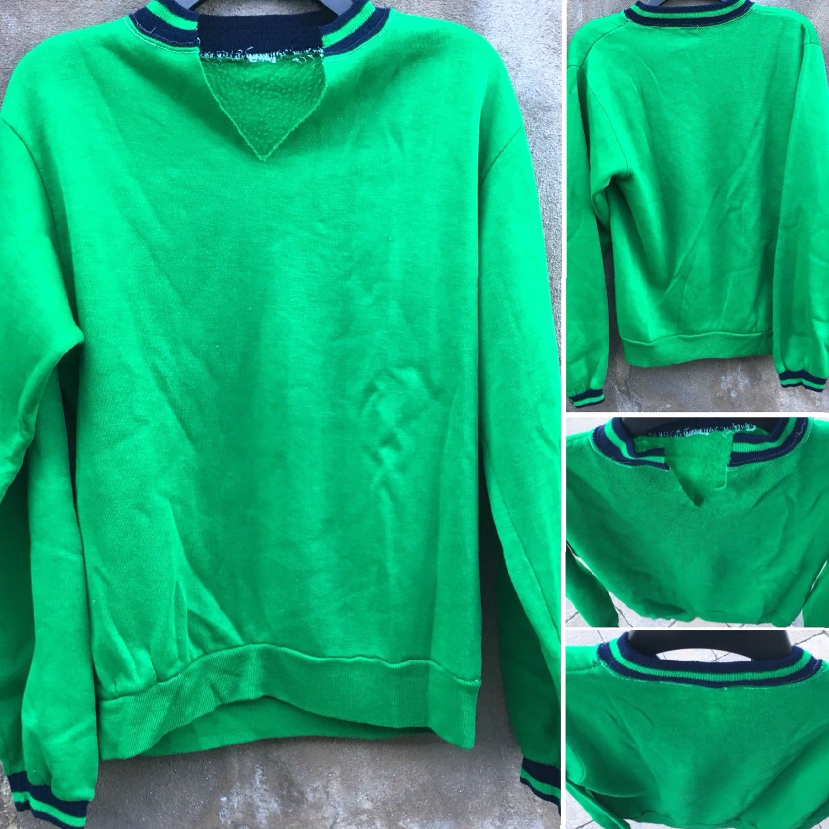 Vintage VINTAGE Sweatshirt Green With Navy Striped Neck & Sleeves Ends XS S Sweatshirt Men XS S Green Striped Vintage Mens Size US S / EU 44-46 / 1 - 2 Thumbnail