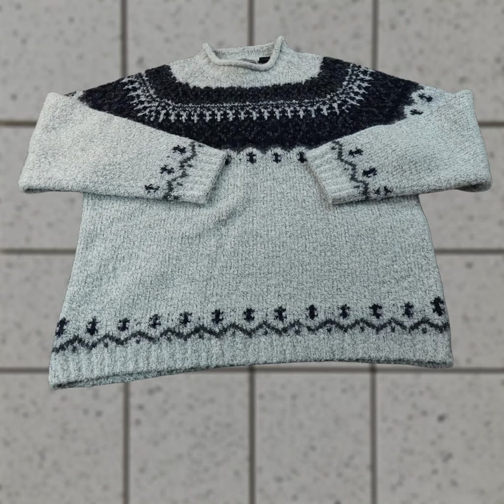 Vintage VINTAGE Structure Mens L Gray Nordic Fair Isle Mock Neck Knit Pullover Sweater Wool, Heavyweight, Winter, Casual, Regular Fit, Long Sleeve, Roll Neck Size US L / EU 52-54 / 3 - 1 Thumbnail