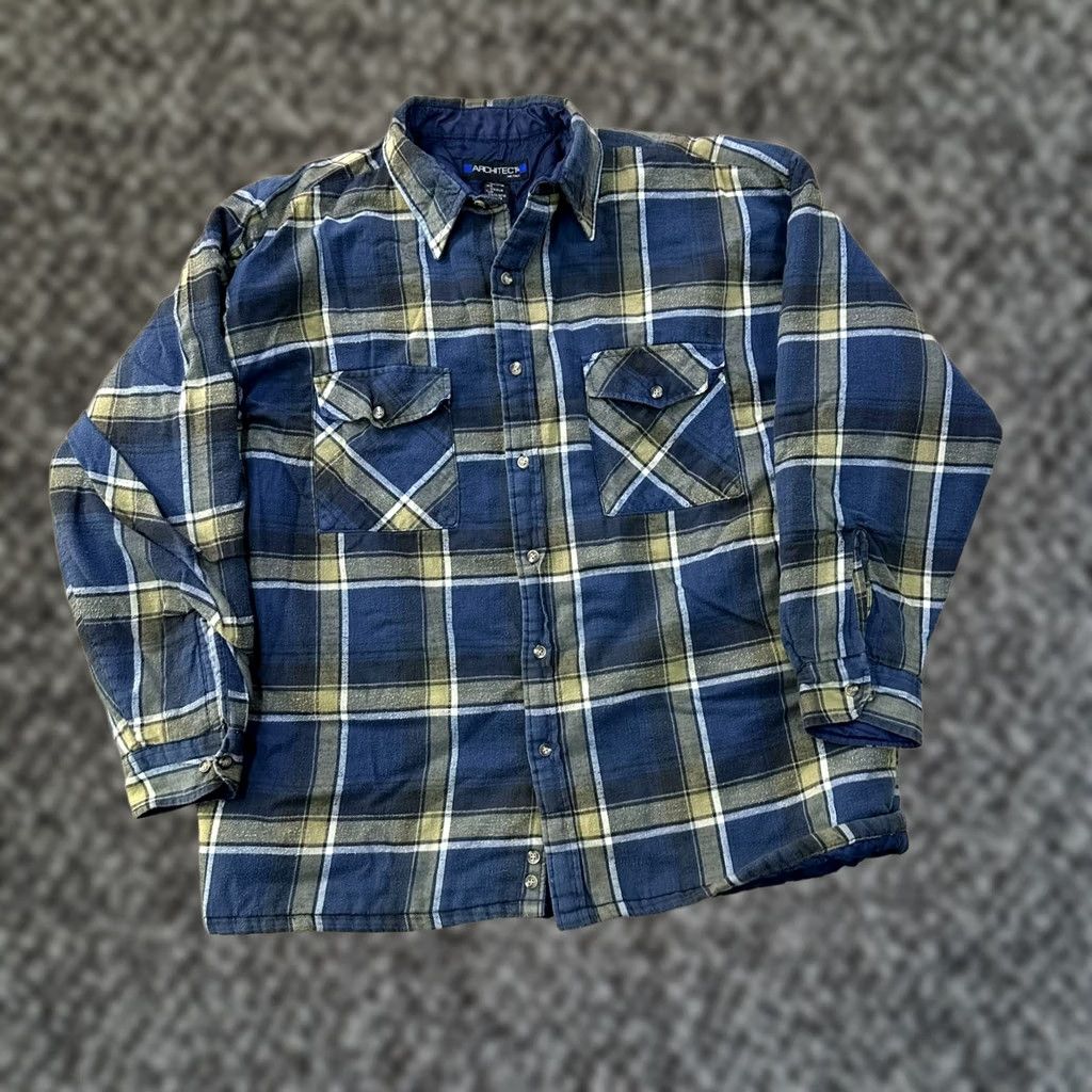 Architect VINTAGE Architect Flannel Lined Shirt Jacket XL Plaid Blue Workwear Cowboy Western Mens Size US XL / EU 56 / 4 - 1 Thumbnail
