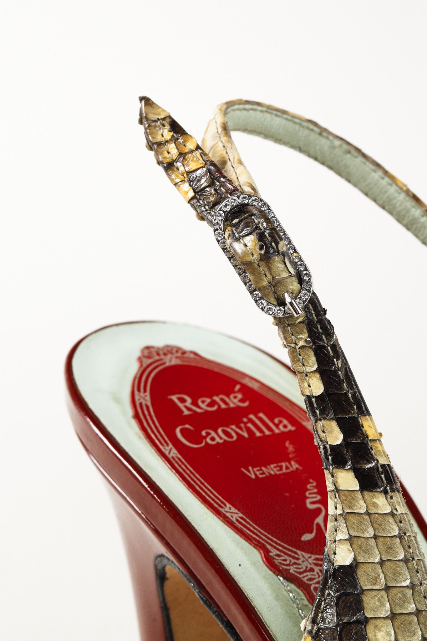 Rene Caovilla Rene Caovilla Snakeskin Peep-Toe Slingback Heels Size US 6.5 / IT 36.5 - 8 Thumbnail