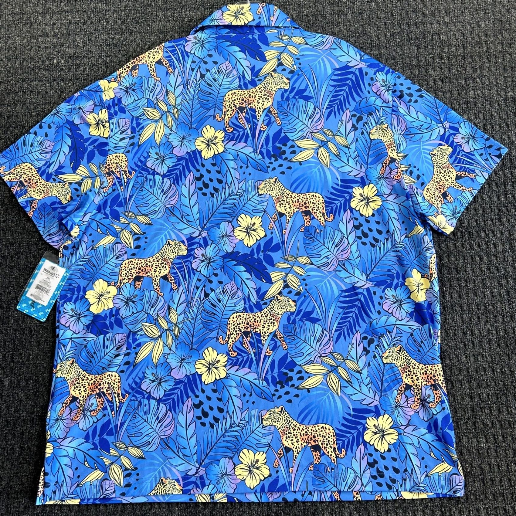 Vintage Polo Golf Shirt Mens 2XL Blue Cheetah Leopard Print Casual Activewear Short Sleeve Polo Shirt Azure Blue Navy Leopard Theme Size US XXL / EU 58 / 5 - 6 Thumbnail