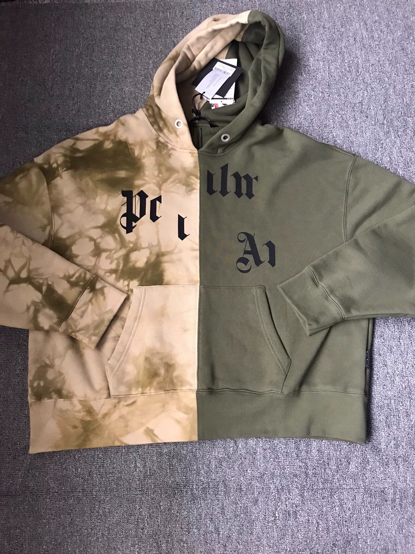 Palm Angels PA Brown Green Colorblocked Cotton Heavy Hoodie XL Size US XL / EU 56 / 4 - 3 Thumbnail