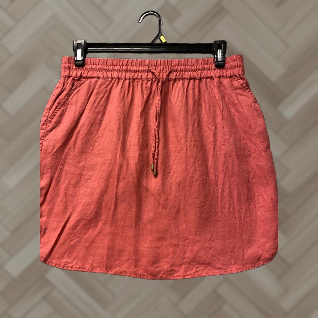 Vintage Smith Linen Mini Skirt Women’s M Brick Elastic Drawstring Waist Short Pockets Size 32" / US 10 / IT 46 - 1 Thumbnail