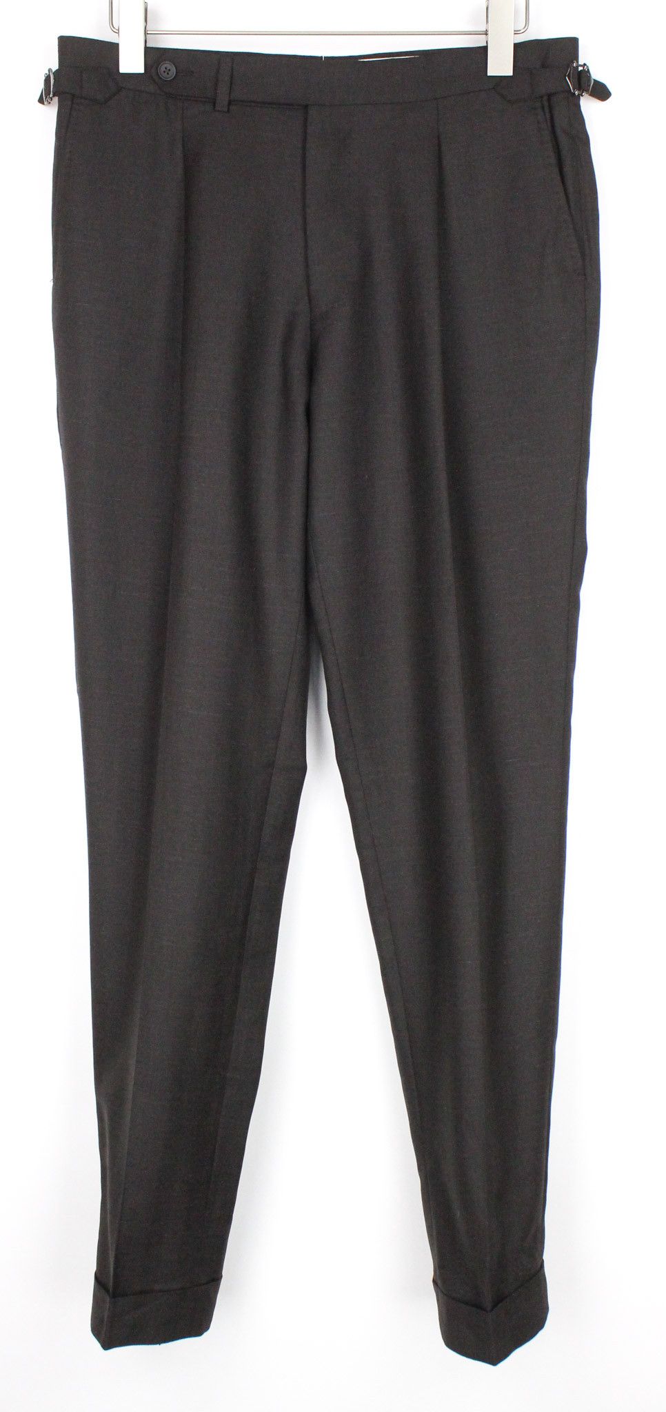 image of Suitsupply Vigo Uk40R Dark Brown Woll Silk Linen Pleated Front 72790, Men's