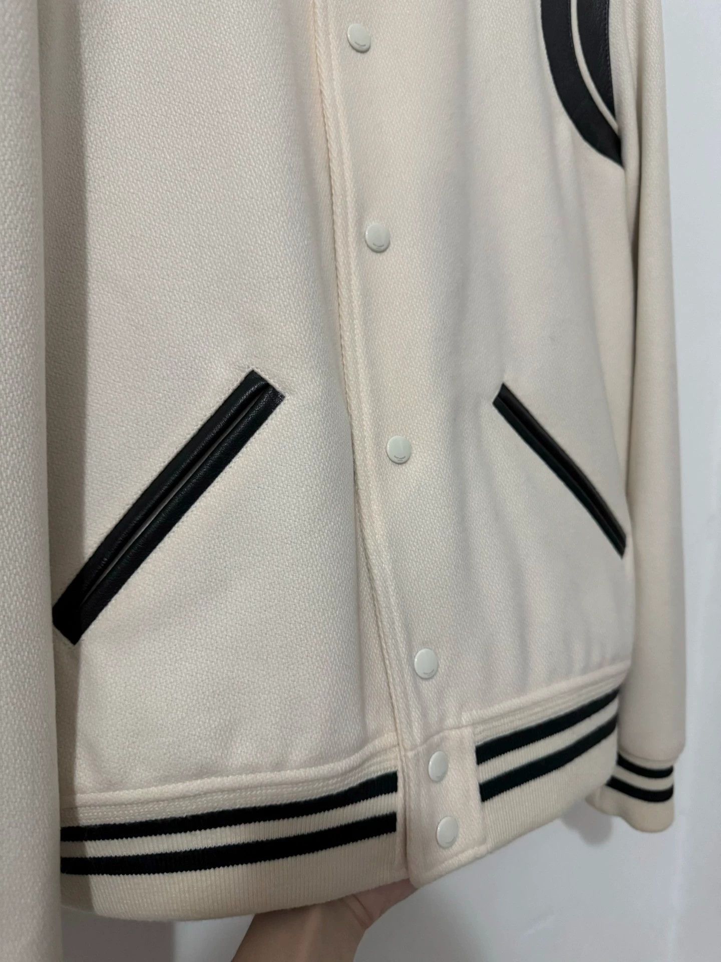 Saint Laurent Paris Saint Laurent leather black and white baseball jacket. Size XL / US 12-14 / IT 48-50 - 4 Thumbnail