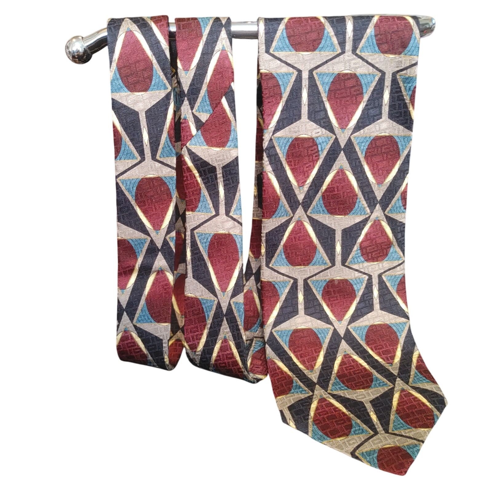 Other Martin Wong Napa, Ca Men's Silk Red/Blue Geometric Tie Size ONE SIZE - 1 Thumbnail