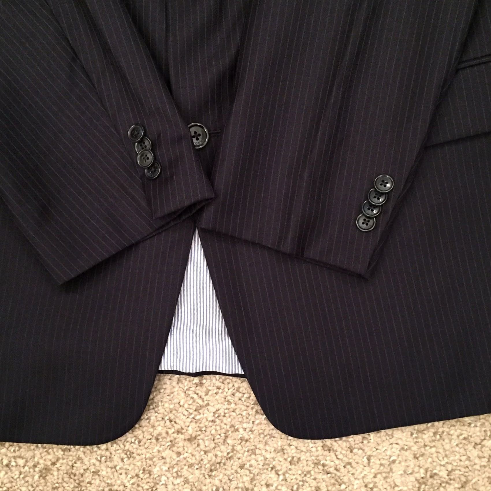 Tommy Hilfiger Tommy Hilfiger Blazer Mens 44 Reg Blue Wool Pinstripe Notch Lapel Striped Two-Button 2 Piece Regular Jacket Coat Size 44R - 5 Thumbnail