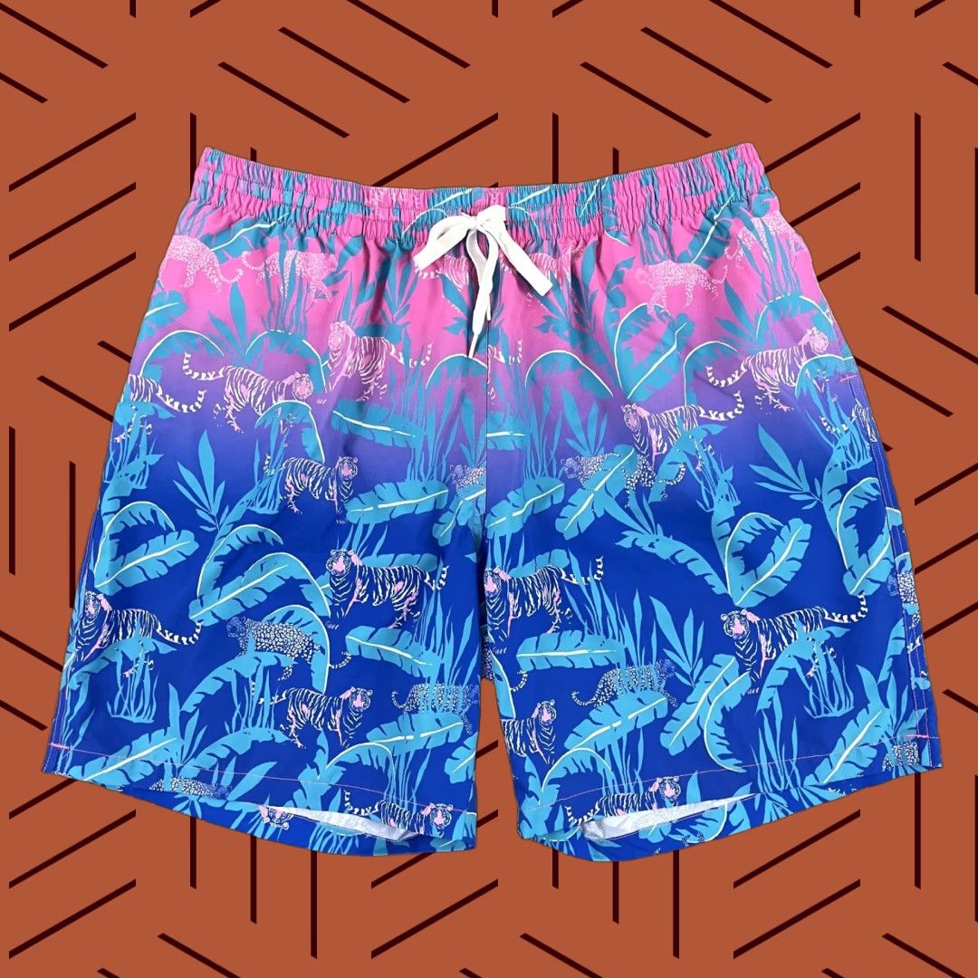 Chubbies Chubbies Trunks Mens 2XL 7" Lined Hydrofoils Floral Tiger Pink Blue Board Size US 39 - 1 Thumbnail