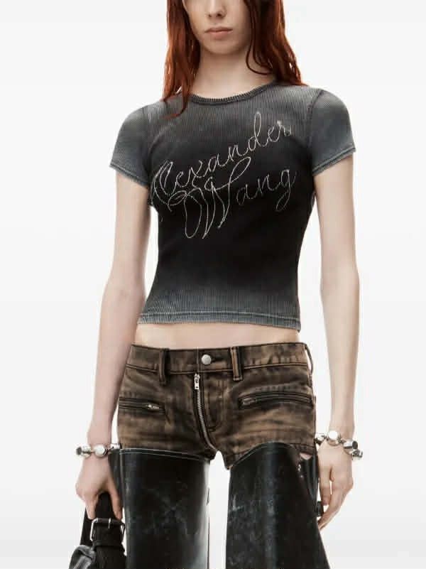 Alexander Wang Alexander Wang Hotfix Cursive-logo cotton T-shirt Size M / US 6-8 / IT 42-44 - 1 Thumbnail