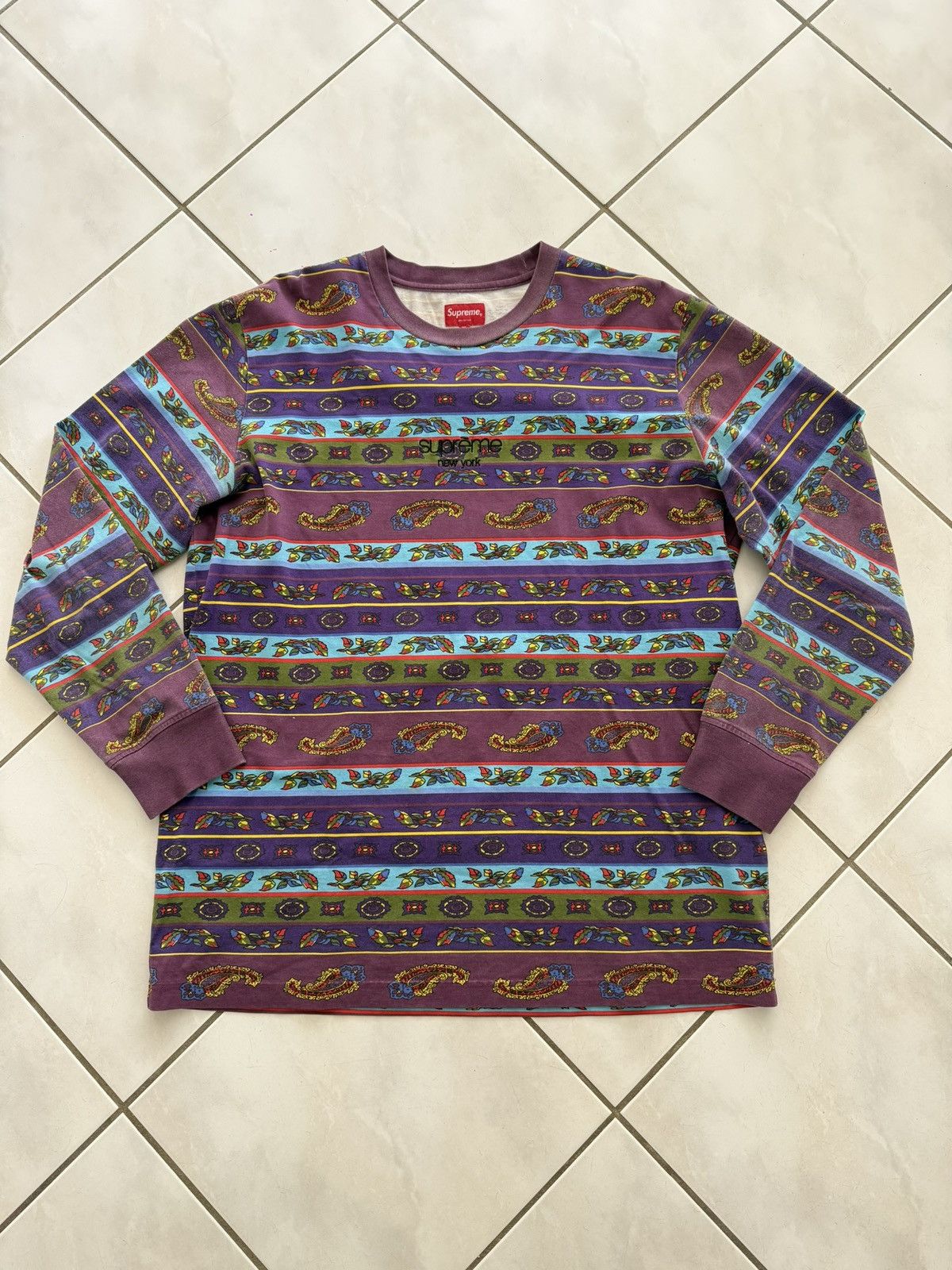 Supreme Paisley Stripe Long Sleeve Size US XL / EU 56 / 4 - 1 Thumbnail