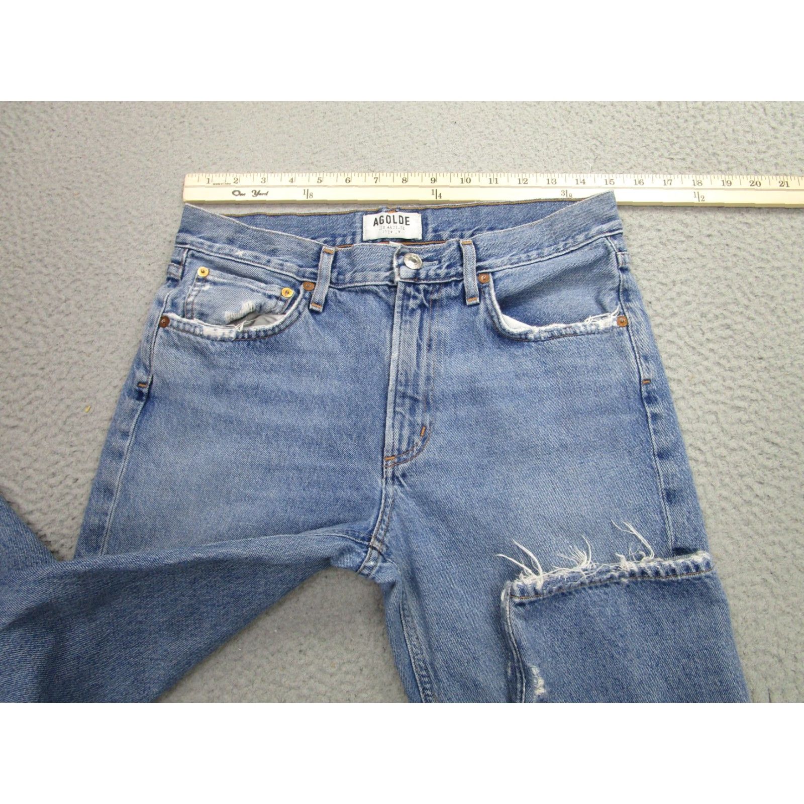 Agolde VINTAGE No — wait, AGOLDE Jeans Womens 27 Distressed Straight Raw Hem Zip Fly Made in USA A076-3775 Size 27" / US 4 / IT 40 - 4 Thumbnail