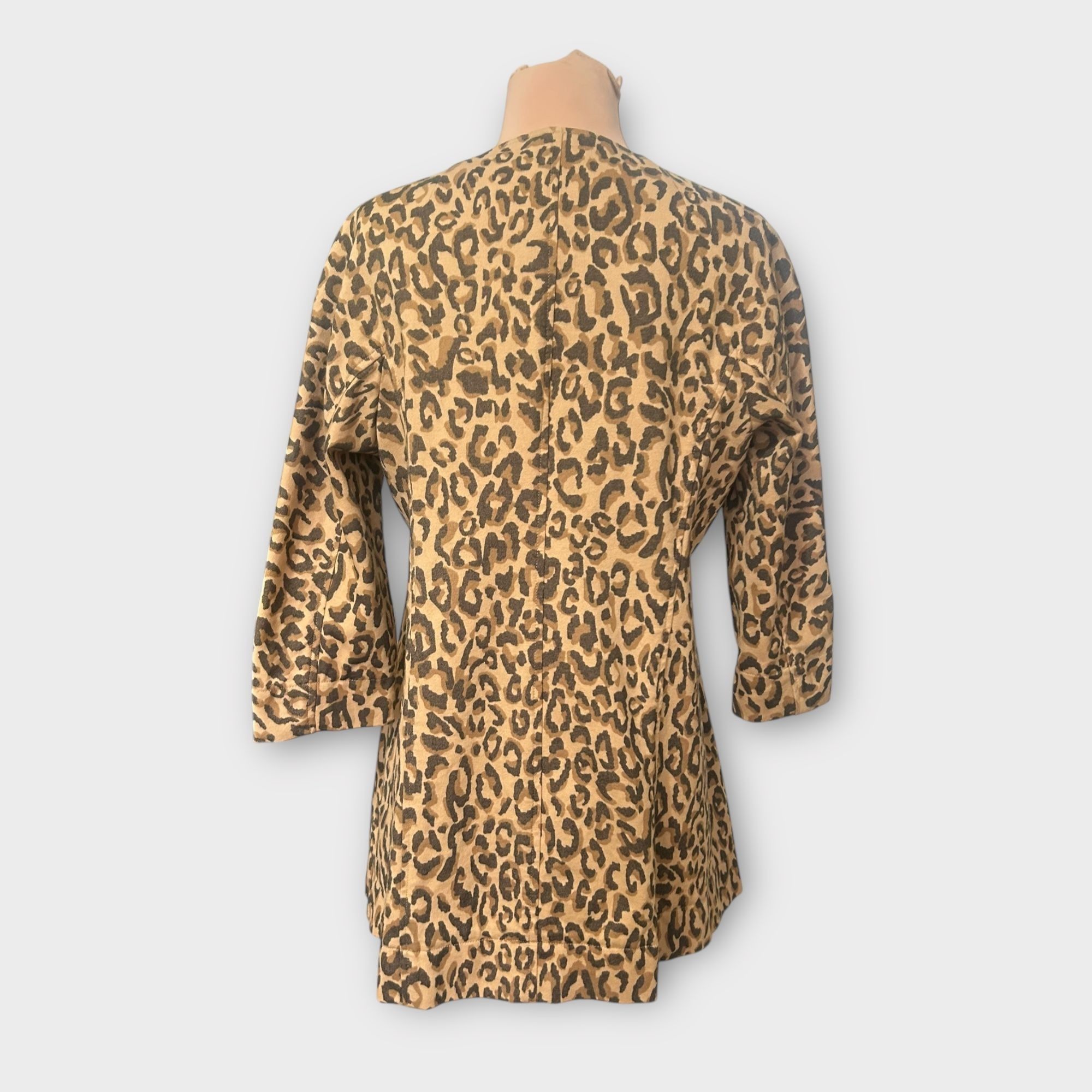 Anthropologie Leopard Coat Jacket Small Midi Twill 3/4 Sleeves Simple Coll Size S / US 4 / IT 40 - 6 Thumbnail