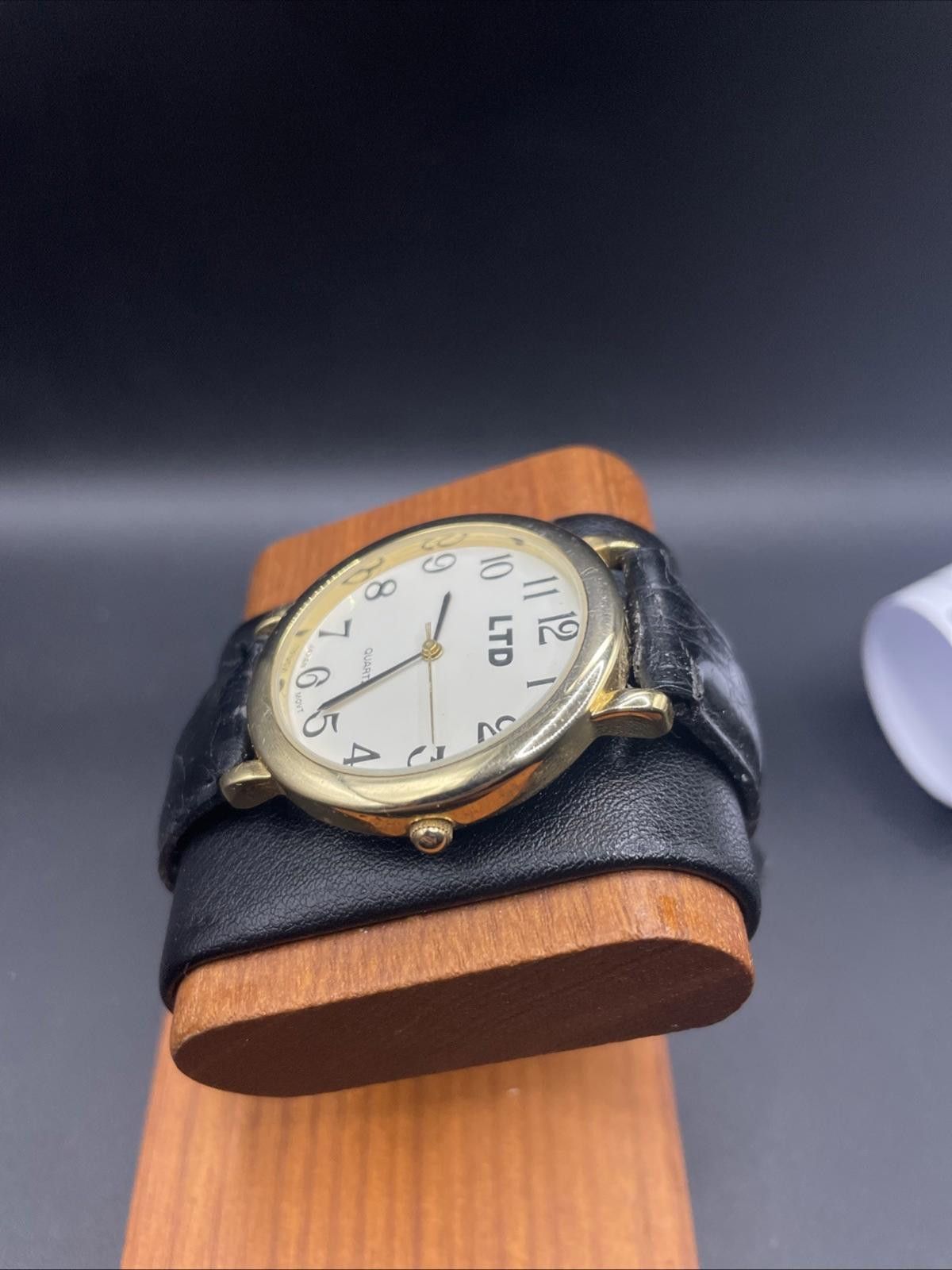 Shady Ltd LTD Cream Dial Gold Tone Black Band Quartz Watch New Battery Size ONE SIZE - 2 Thumbnail