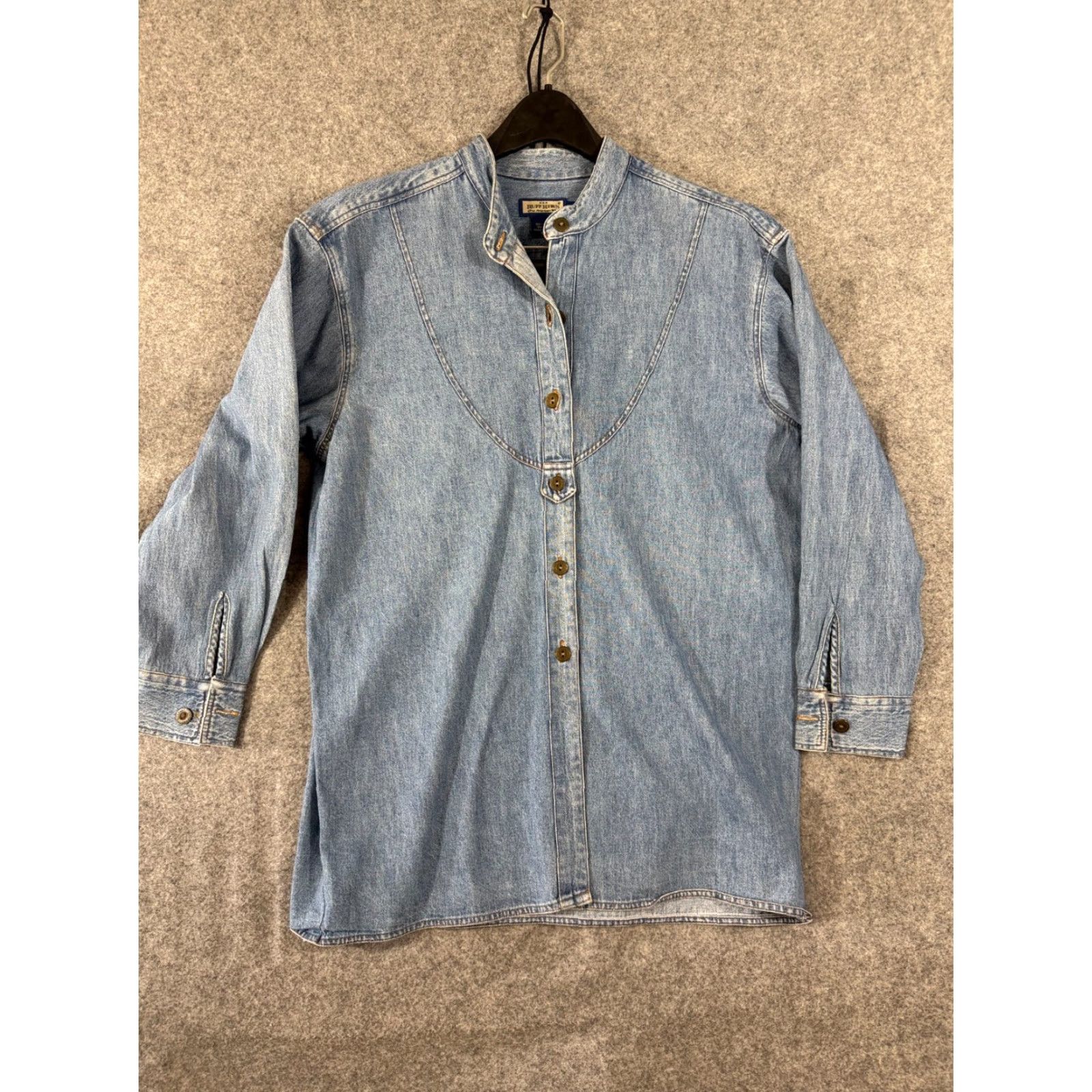 Denime VINTAGE Ruff Hewn Western Shirt Womens M Blue Denim Banded Collar Metal Buttons Long Sleeve Casual Shirt Mens Womens Boys Girls Size M / US 6-8 / IT 42-44 - 3 Thumbnail
