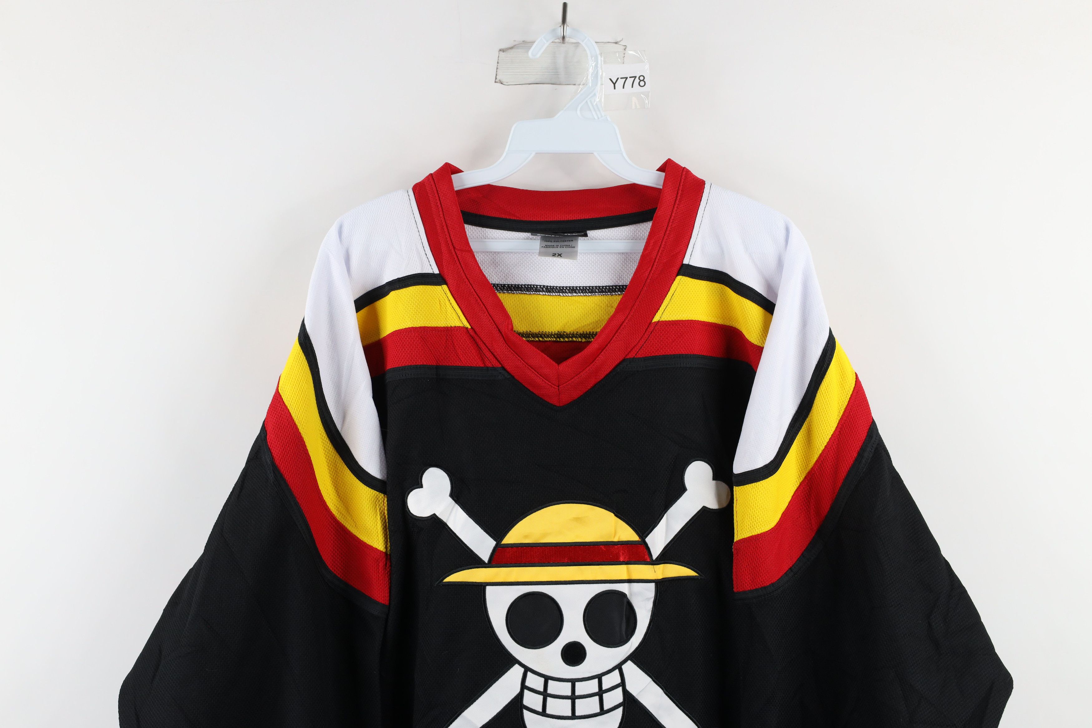 Vintage One Piece Manga Luffy Hockey Jersey Skull Black