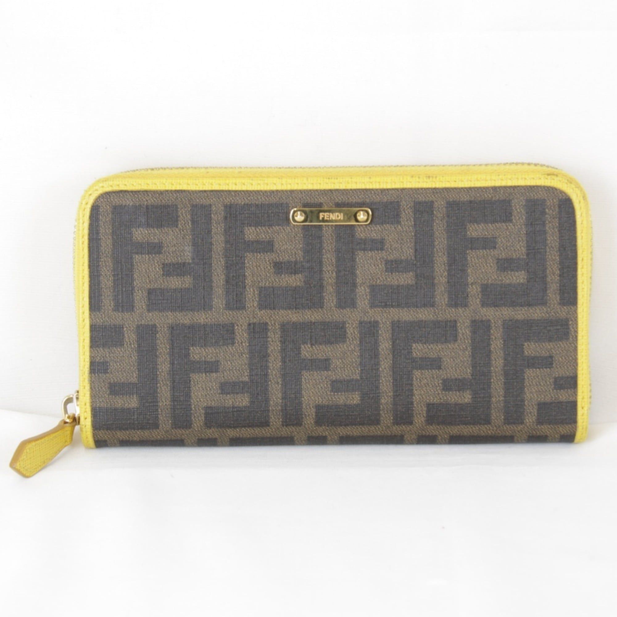 Fendi FENDI Zucca Round Long Wallet, Leather, Yellow x Brown, Women's Size ONE SIZE - 1 Thumbnail