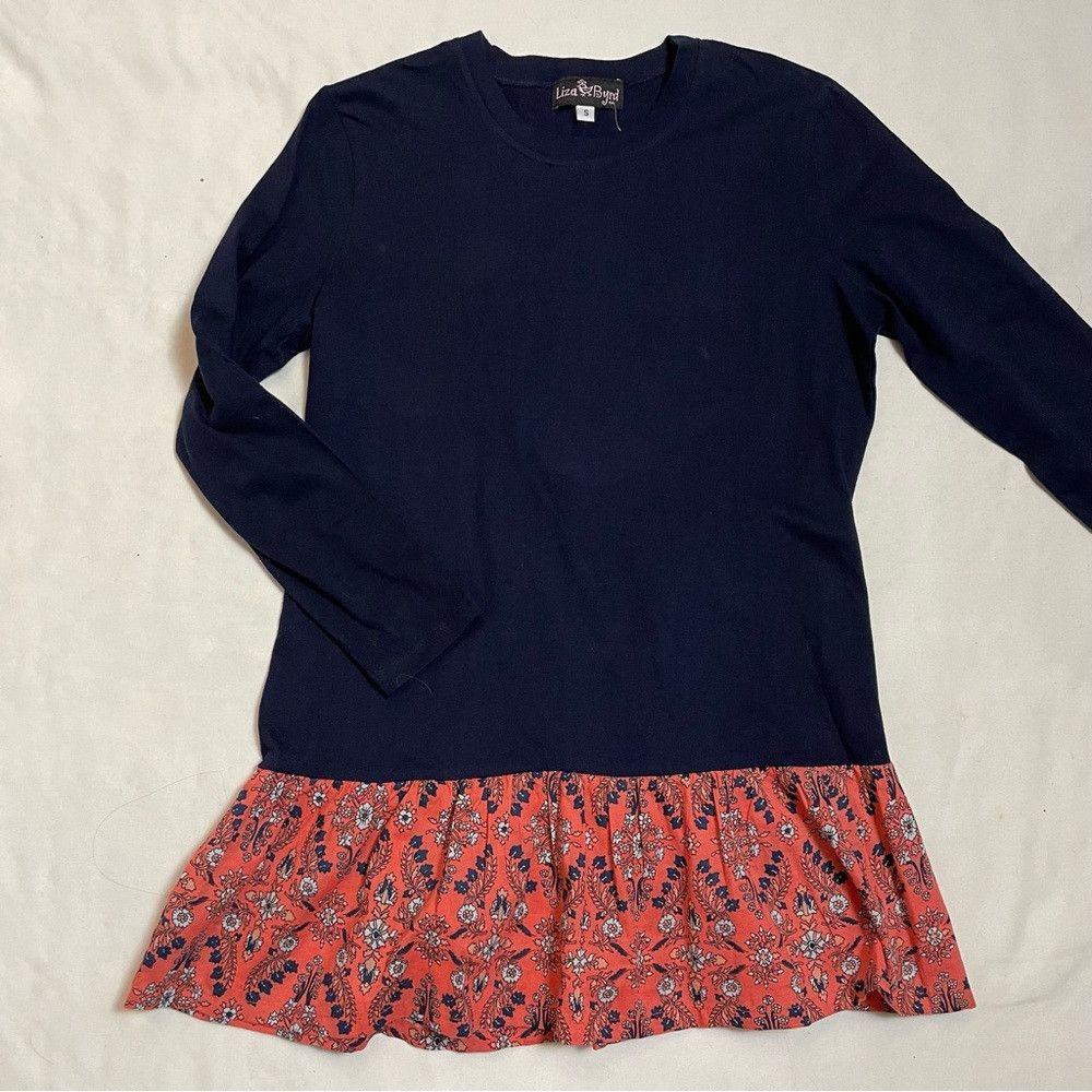 Other NWT New Liza Byrd Blue Cotton Floral Peplum Long Sleeve Tun Size S / US 4 / IT 40 - 5 Thumbnail