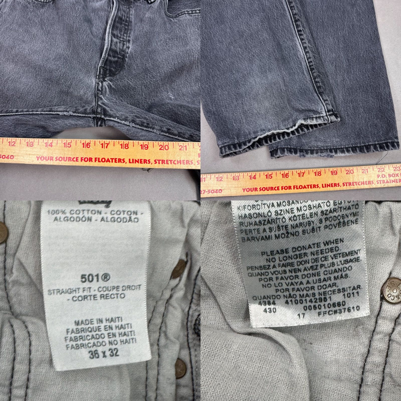 Levi's VINTAGE Levis 501 Jeans Mens 34x30 Black Button Fly Distressed Pants Dark Levis 501 Series Mens Jeans Size US 36 / EU 52 - 8 Thumbnail