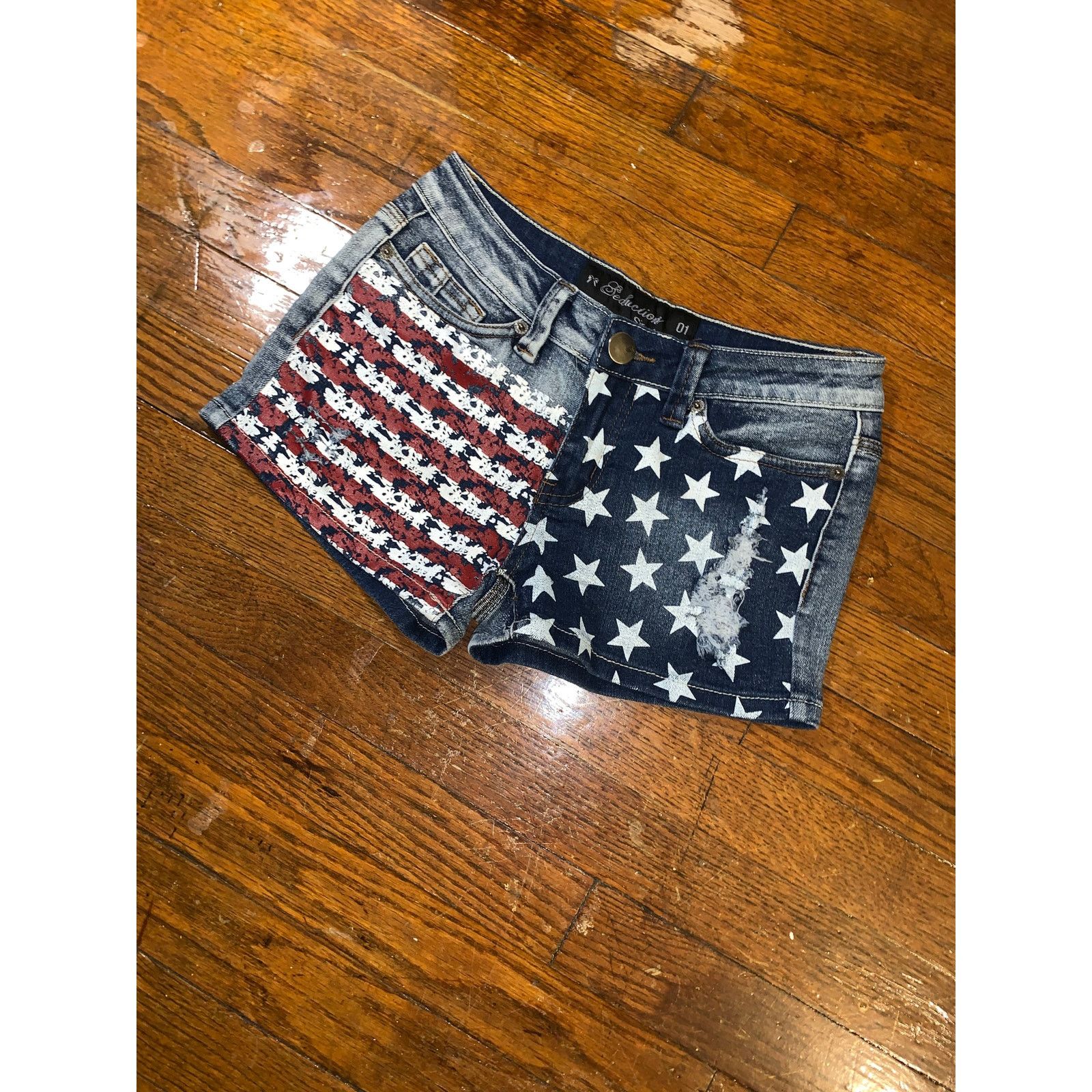 Other × Vintage Y2K American Flag Denim Shorts Size 1 Seduction Sirens USA Size 25" / US 0 / IT 36 - 5 Thumbnail