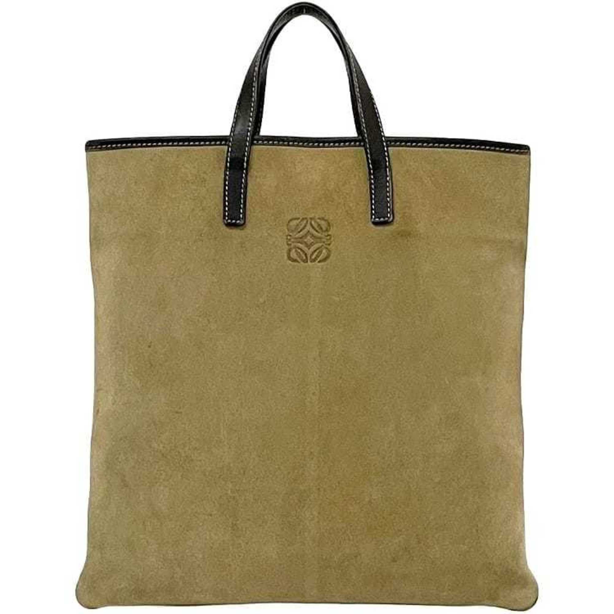 Loewe Tote Bag Ec-23290 Beige Brown Anagram Suede Leather L19 Loewe Handbag Men's Women's Engraved