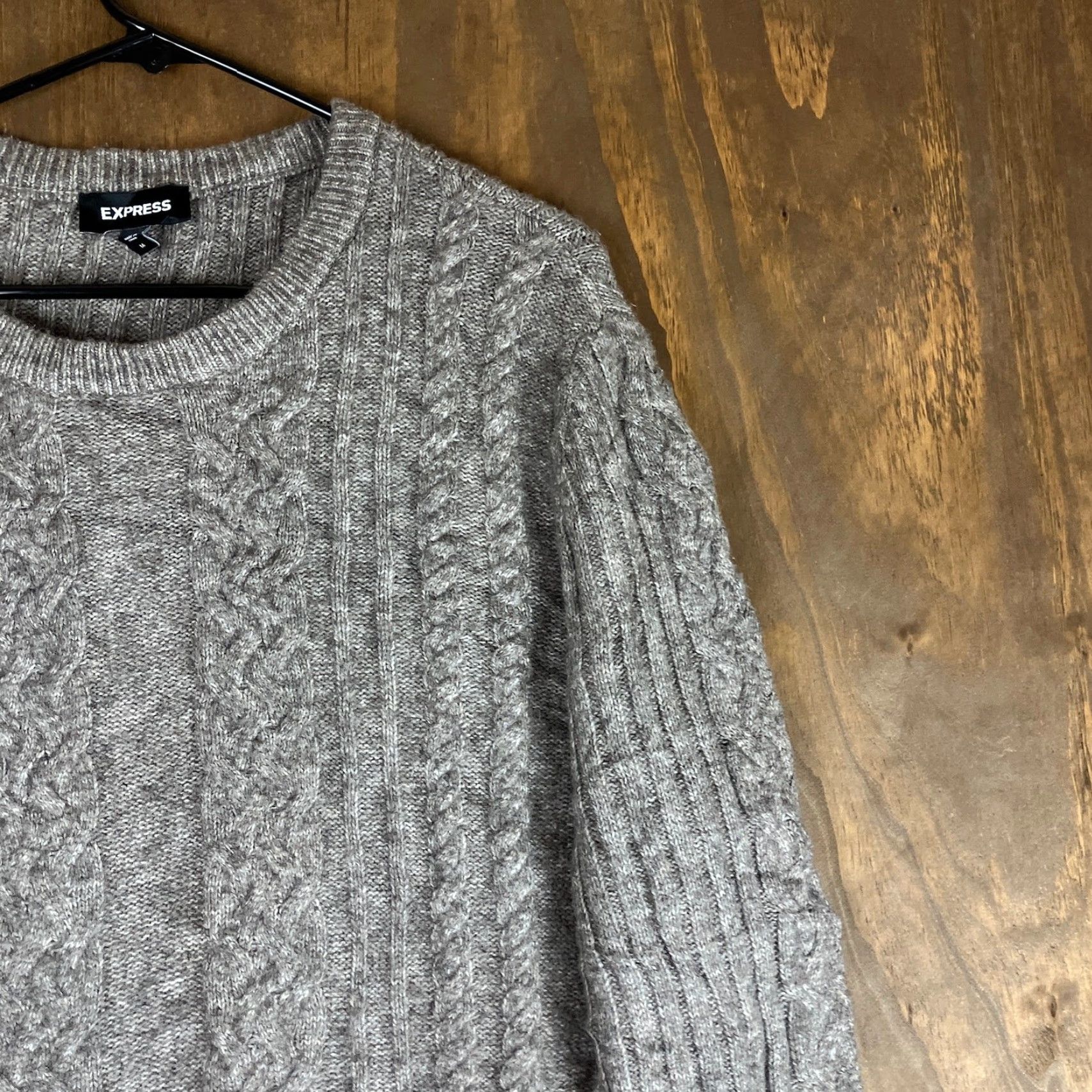 Express Express Sweater Mens Crew Neck Brown Tweed Cable Knit Long Sleeve Medium Size US M / EU 48-50 / 2 - 5 Thumbnail
