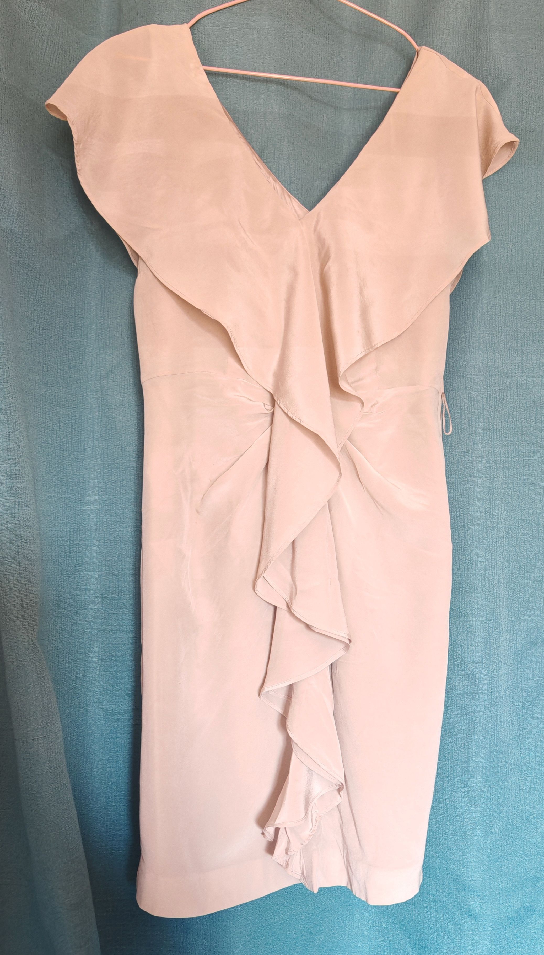Designer VTG Coast Silk Ruffled Neckline Mini Champagne Color Dress Size M / US 6-8 / IT 42-44 - 5 Thumbnail