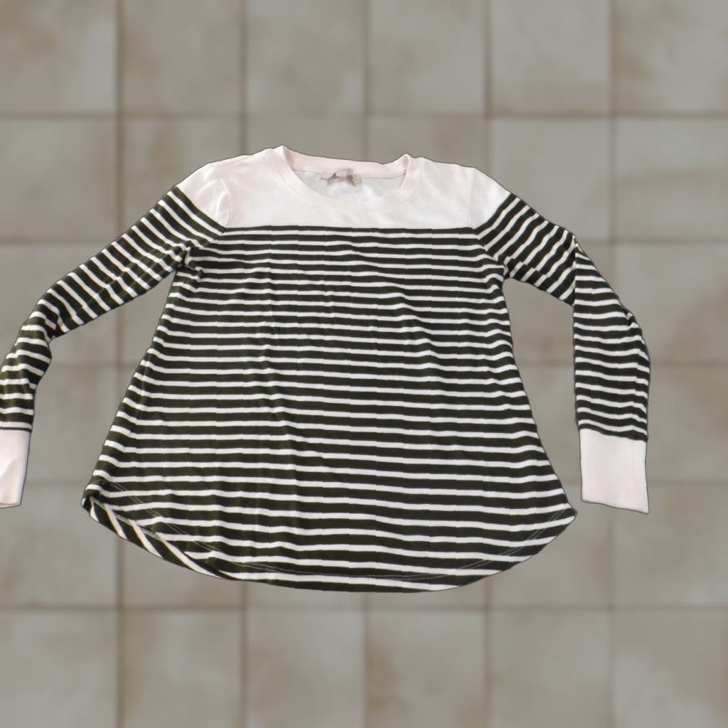 Loft LOFT Sweater Pullover striped knit Cotton Polyester Rib Knit Round Neck Long Sleeve Regular M Women Green pullover casual Modern Designer Girls? Size M / US 6-8 / IT 42-44 - 1 Thumbnail