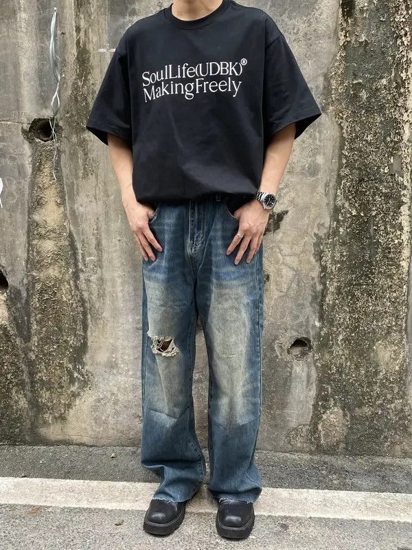 VIBE washed faded baggy damaged jeans Size US 30 / EU 46 - 7 Thumbnail