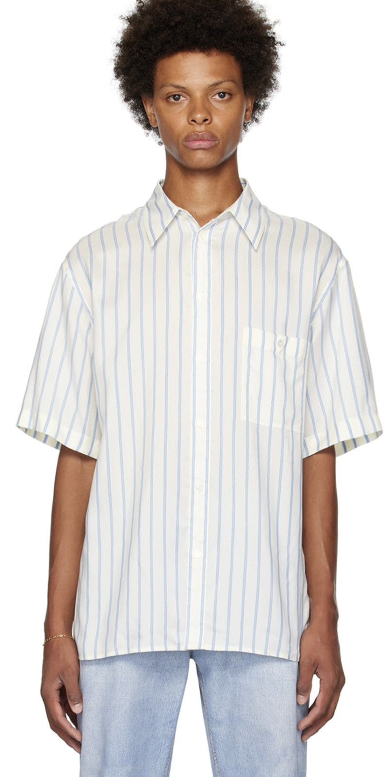 Bottega Veneta Bottega Veneta Silk Striped Short Sleeve Shirt Size US M / EU 48-50 / 2 - 1 Thumbnail