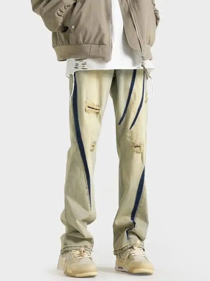 Yellow mud color distressed jeans