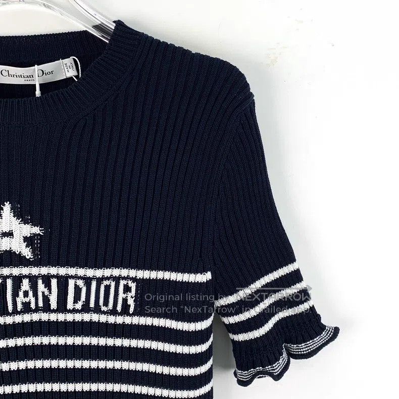 Dior Dior Black logo letter round neck cotton knitted short-sle Size S / US 4 / IT 40 - 3 Thumbnail