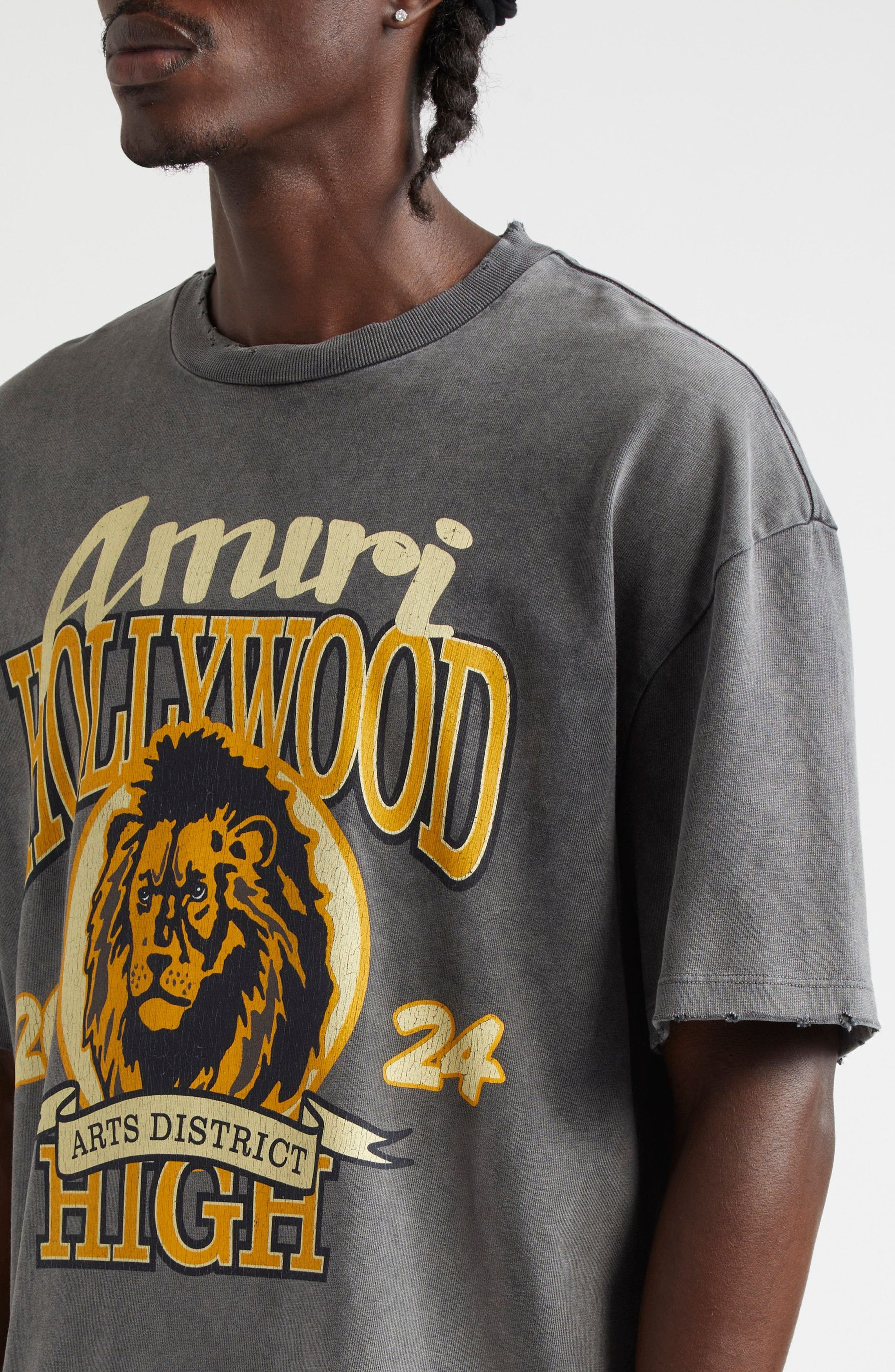 Amiri o1orln1125 High Lion Distressed Graphic T-Shirt in Dark Grey Size US XL / EU 56 / 4 - 5 Thumbnail