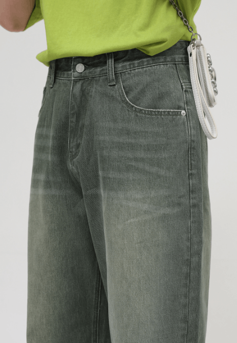 Japanese Brand × Jean Men's Loose Washed Mid-Length Green Jeans Size US 32 / EU 48 - 4 Thumbnail