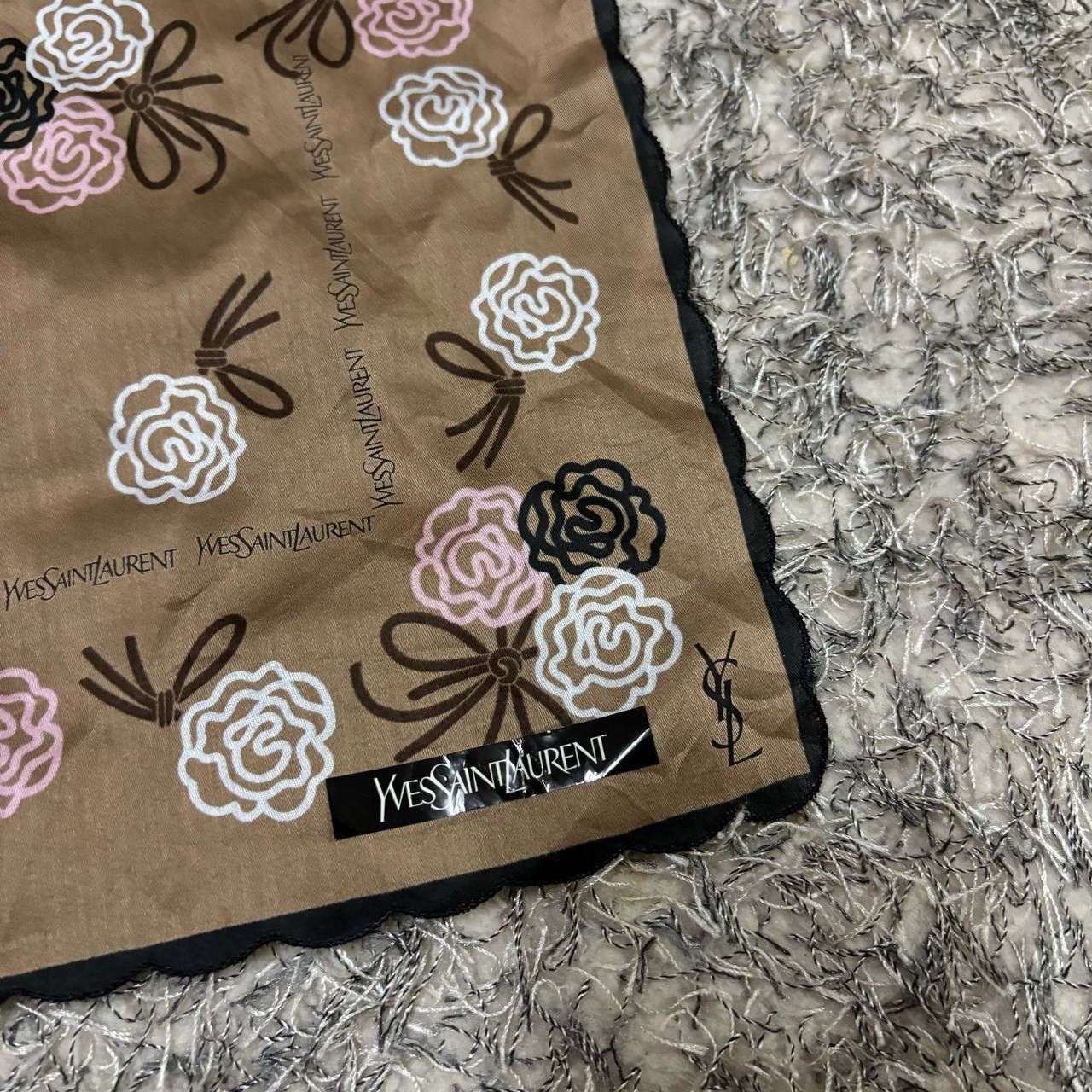 Yves Saint Laurent Vtg Yves Saint Laurent YSL Floral Silk Scarf 20" Brown Pink Size ONE SIZE - 3 Thumbnail