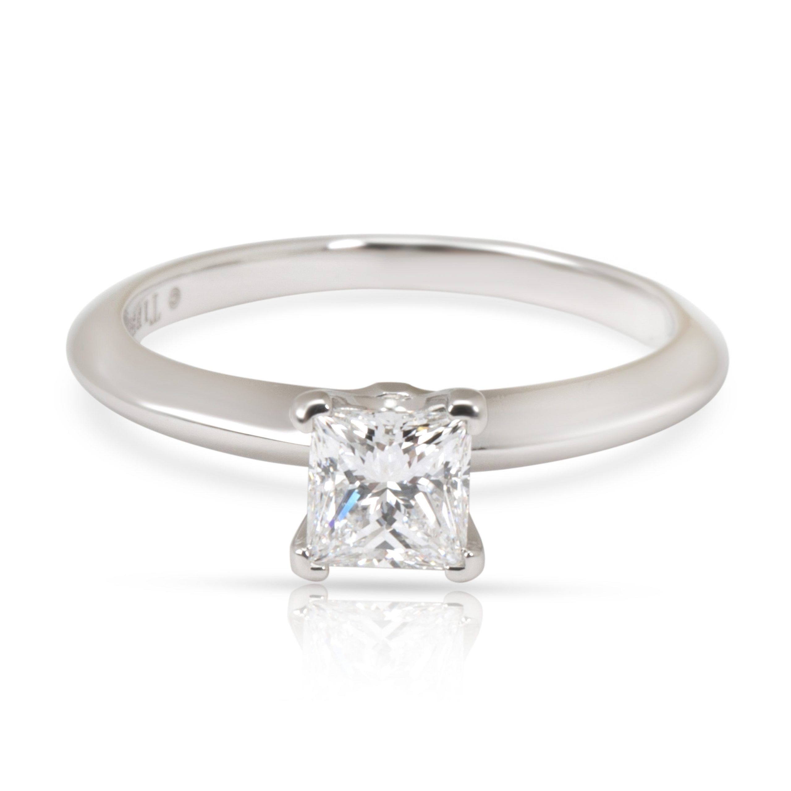 image of Tiffany Co Tiffany & Co. Princess Solitaire Diamond Ring In Platinum D Vvs1 0.44 Ctw in Silver, Wom