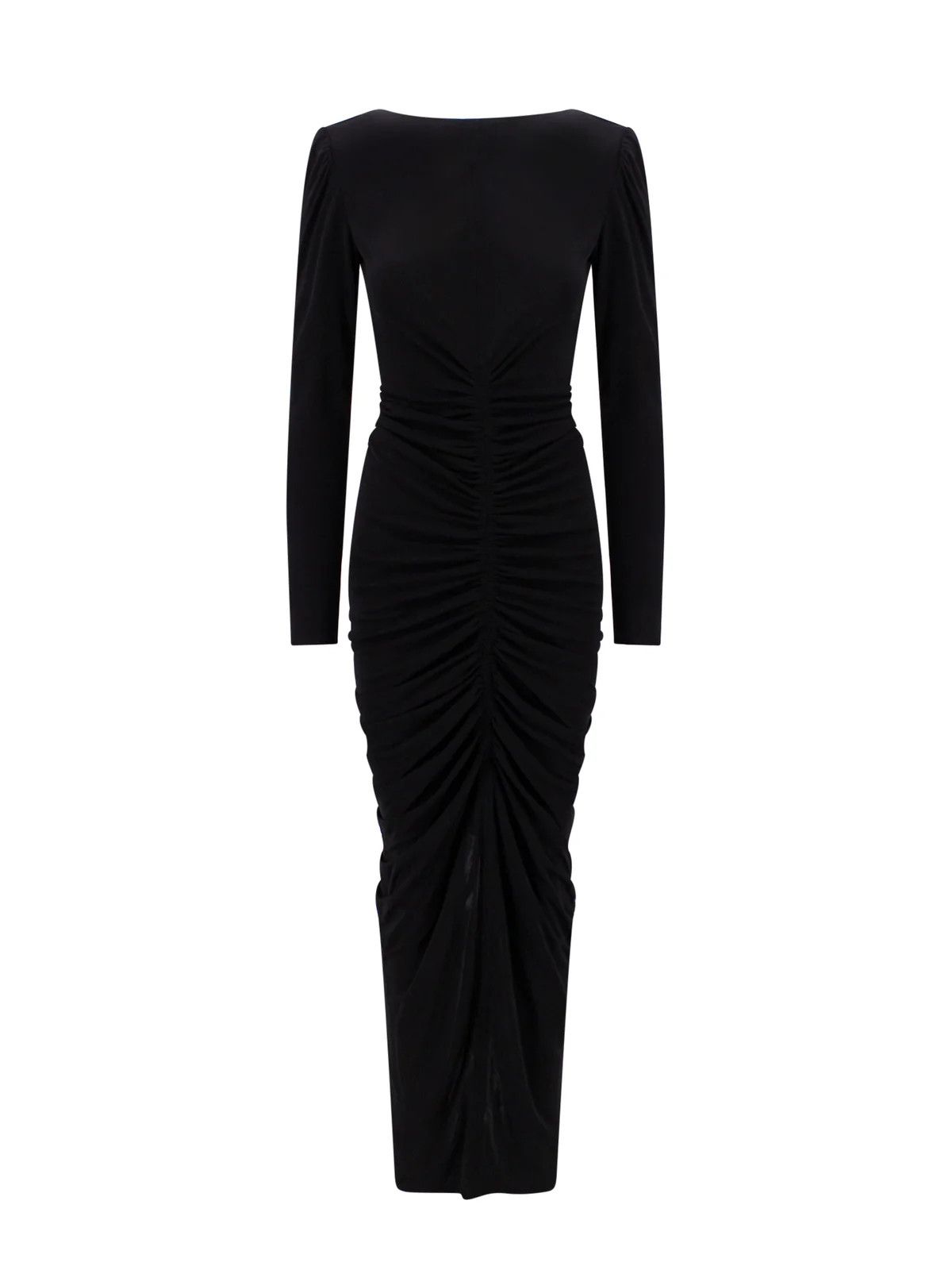 o1w1db10325 Long Ruched Dress in Black