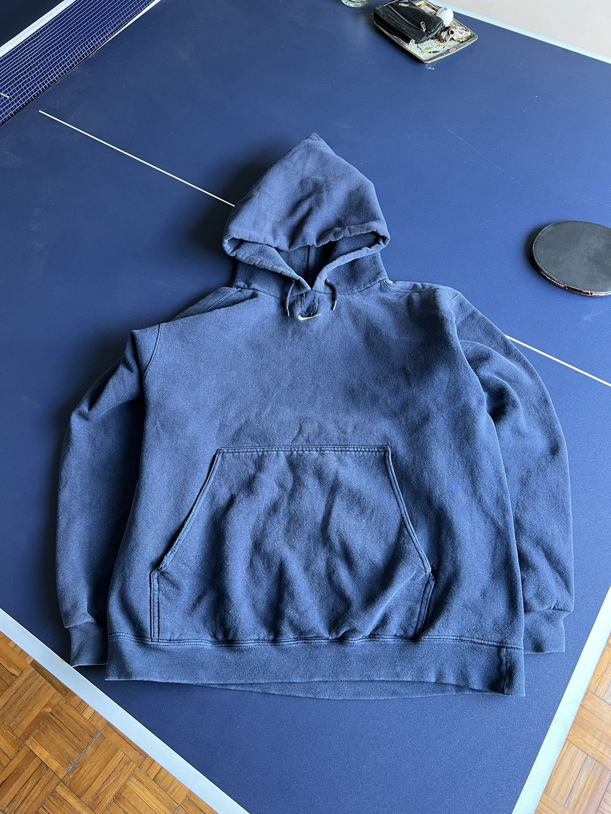 image of 1990X Clothing x Nike 90's Nike Mini Center Swoosh Embroidered Logo Hoodie in Navy (Size Medium)