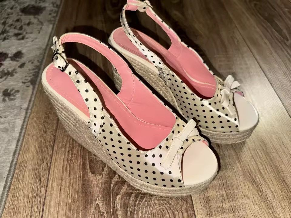 Vintage Polka Dot Y2K Retro Platform Sandals Shoes Size US 7.5 / IT 37.5 - 2 Thumbnail