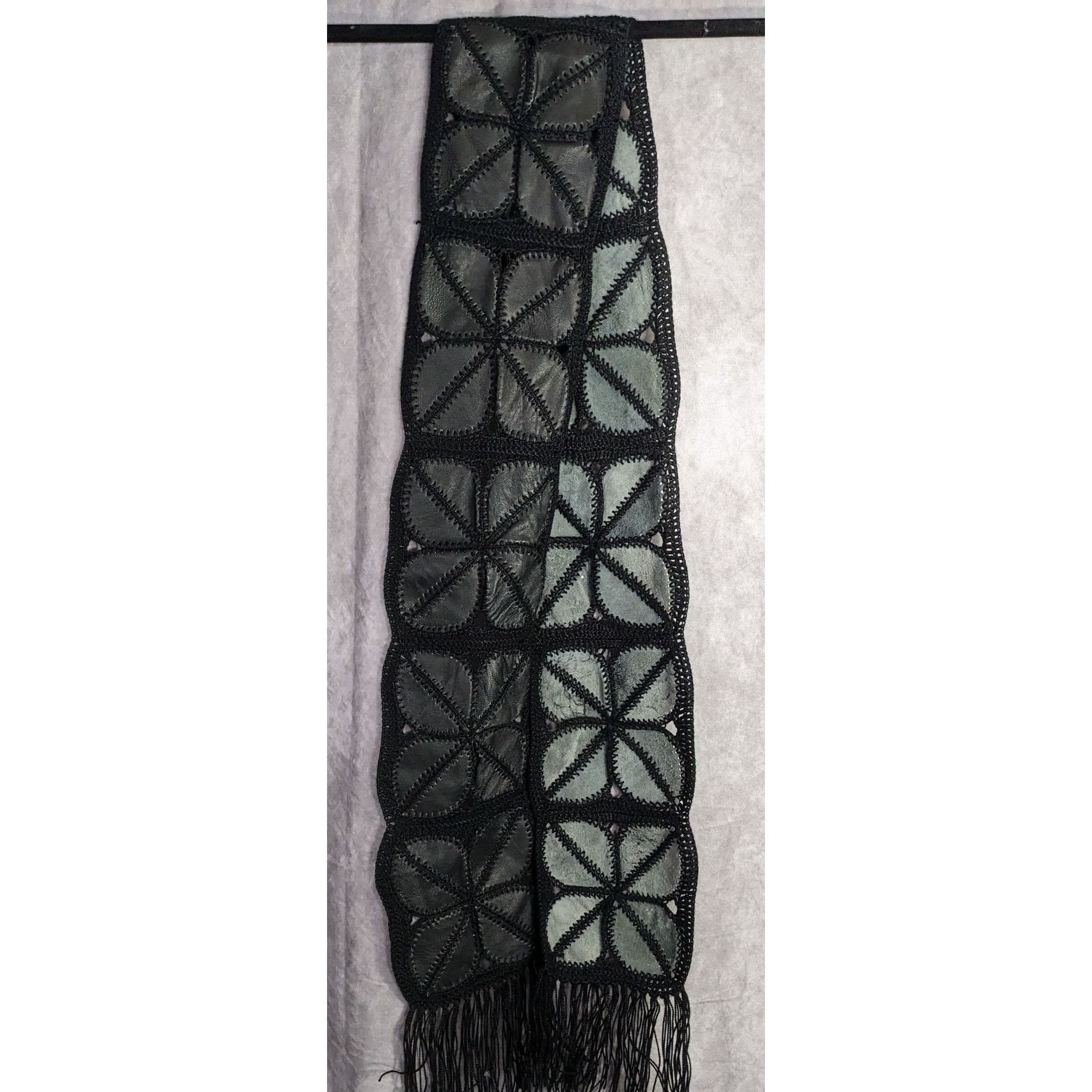 Other Vintage Bohemian Leather & Crochet Patchwork Scarf With Frin Size ONE SIZE - 5 Thumbnail