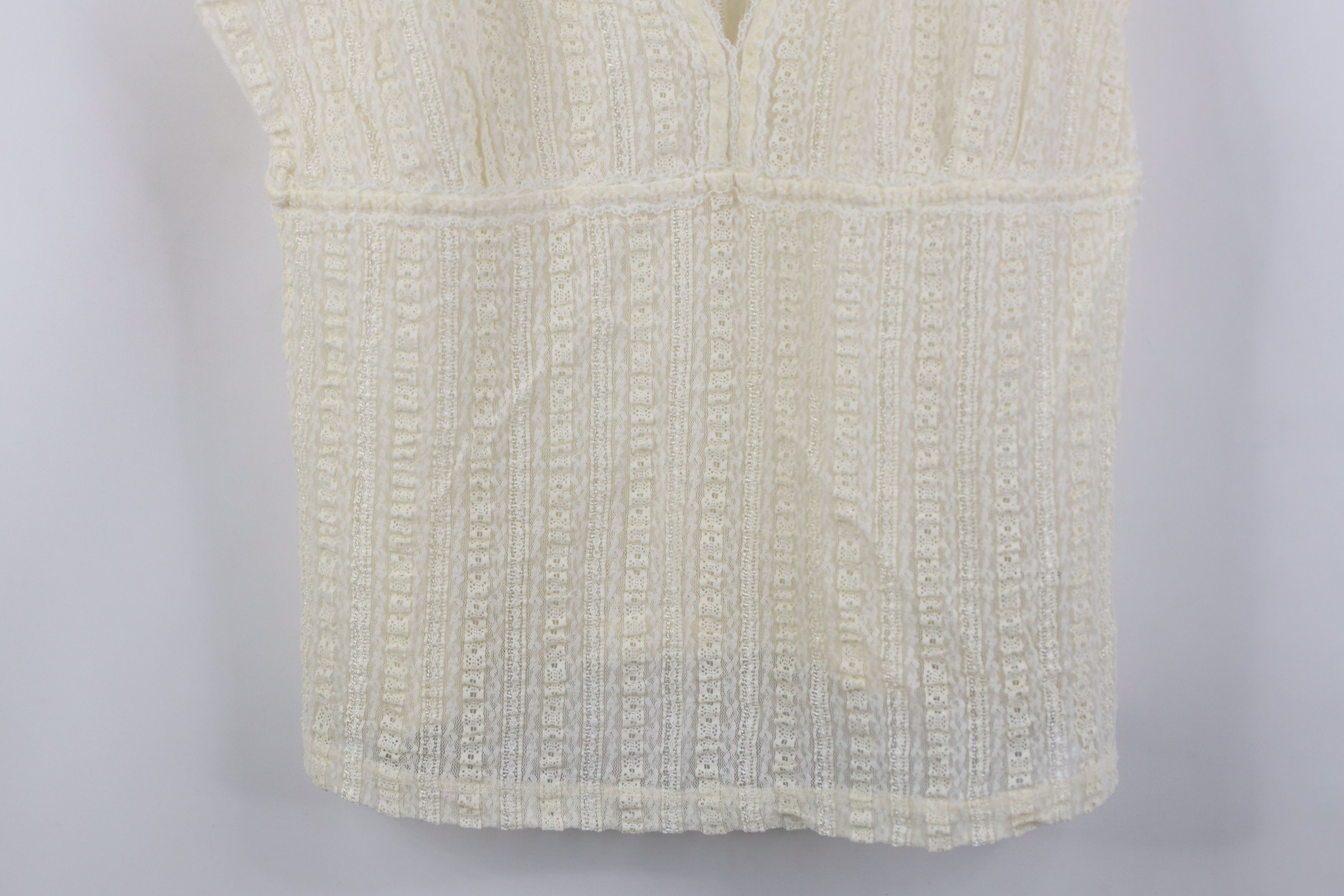 Vintage Vintage 90s Y2K Babydoll Lace Stretch Shirt Top Cream USA Size XL / US 12-14 / IT 48-50 - 3 Thumbnail