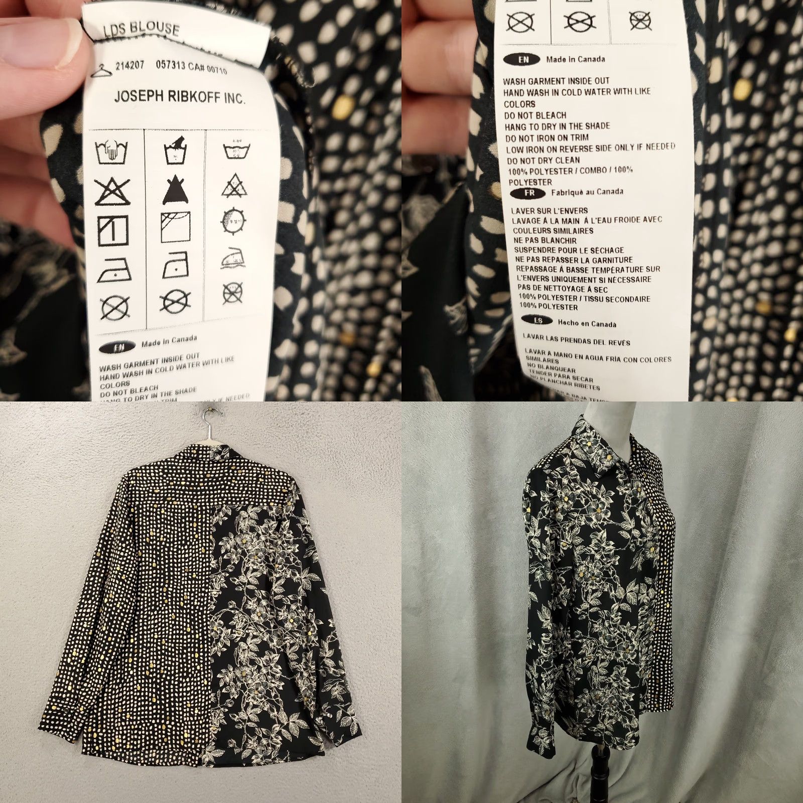 Joseph Ribkoff Joseph Ribkoff Blouse Womens 8 Black Floral Polka Dot Mixed Print Size M / US 6-8 / IT 42-44 - 8 Thumbnail