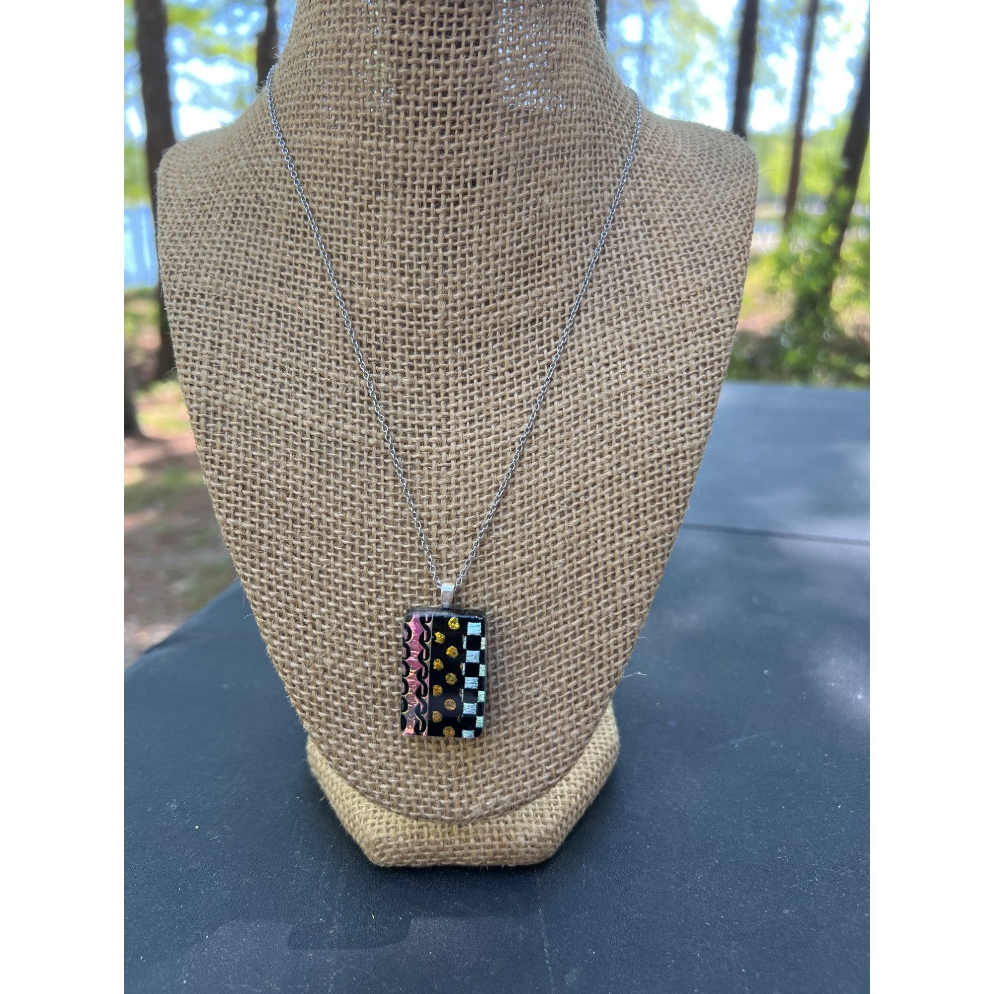 Other Dichoric Glass Pendant Necklace Geometric Design Rectangle A Size ONE SIZE - 1 Thumbnail