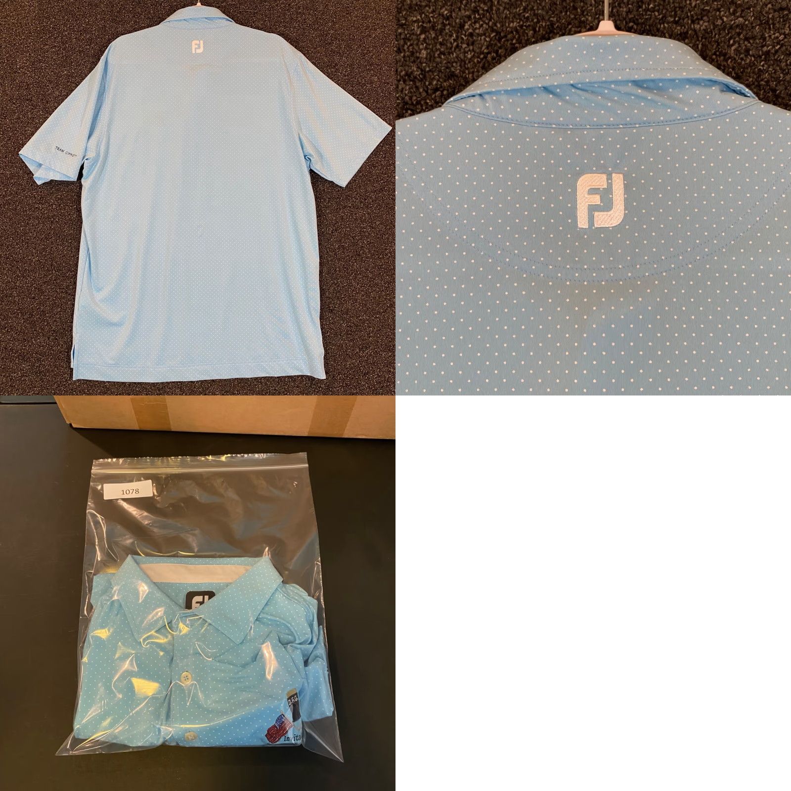 Footjoy FootJoy Polo Shirt Mens L Blue Micro Dot Performance Golf D.F.G Invitational S/S Size US L / EU 52-54 / 3 - 8 Thumbnail