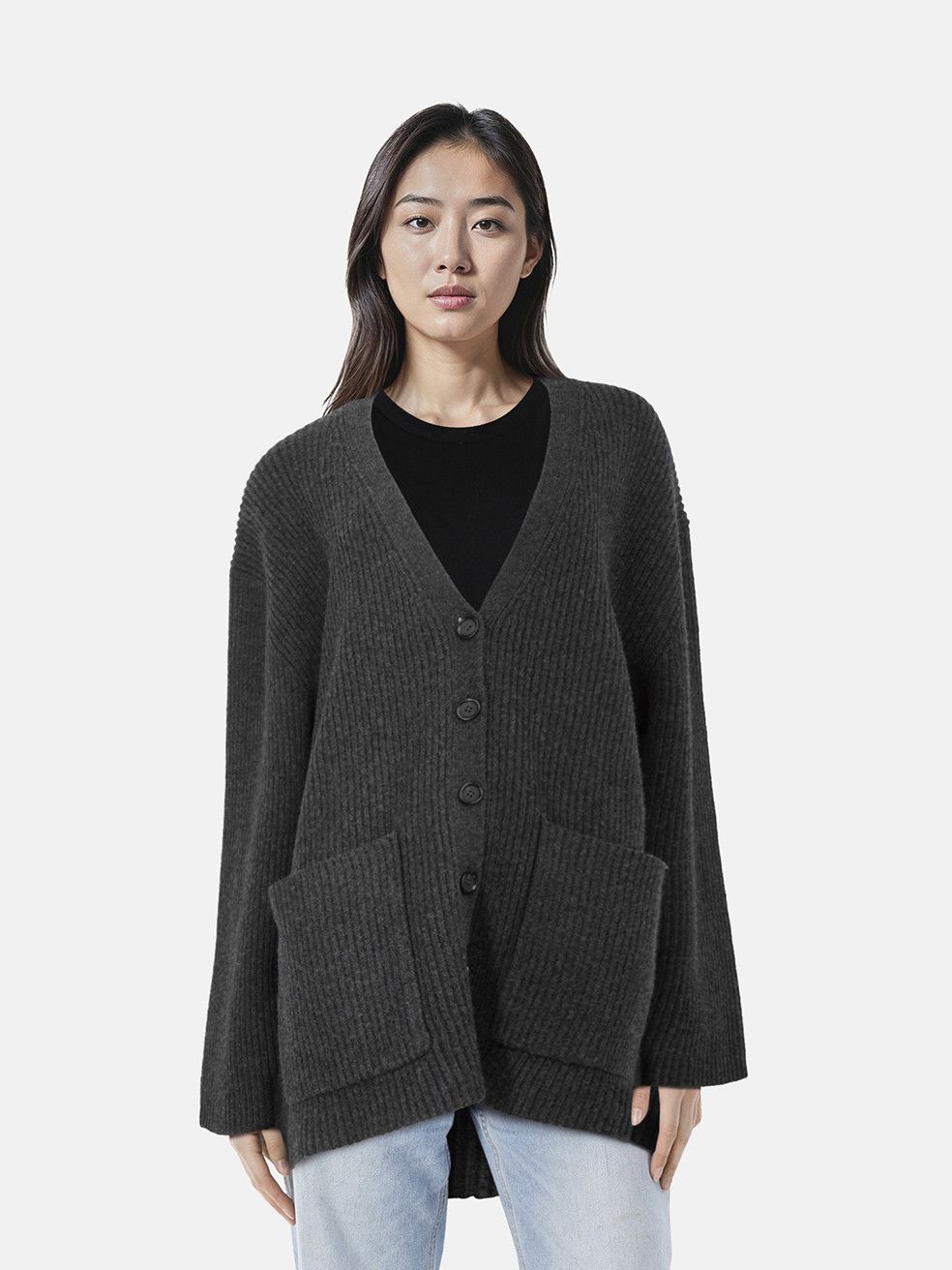 Toteme Grey Ribbed Wool Cardigan Size XL / US 12-14 / IT 48-50 - 1 Thumbnail