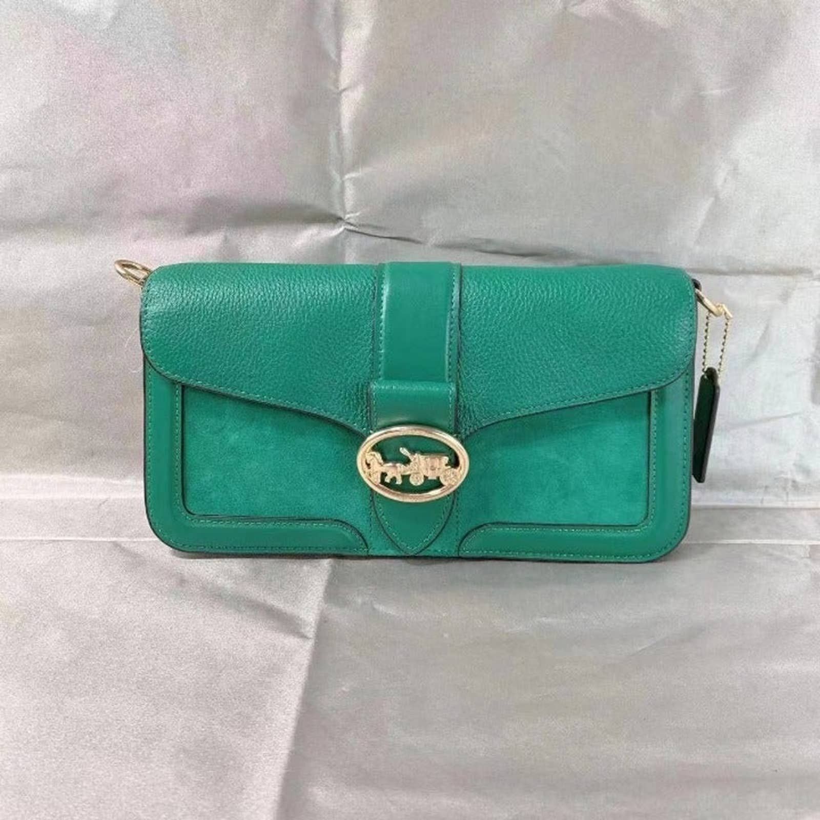 image of Coach Georgie Shoulder Bag In Gold/green, Women's