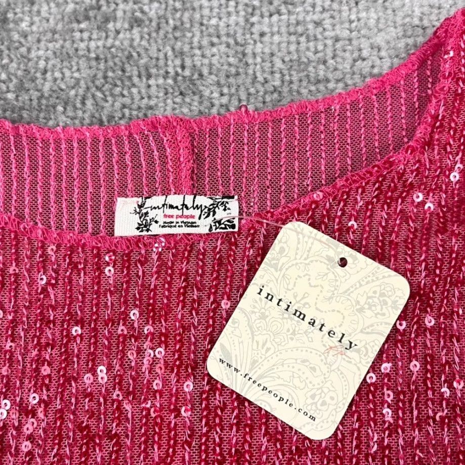 Free People FREE PEOPLE Shirt Womens Small Hot Pink Combo Sequin Sparkle Long Sleeve Party Casual Blouse Size S / US 4 / IT 40 - 2 Thumbnail