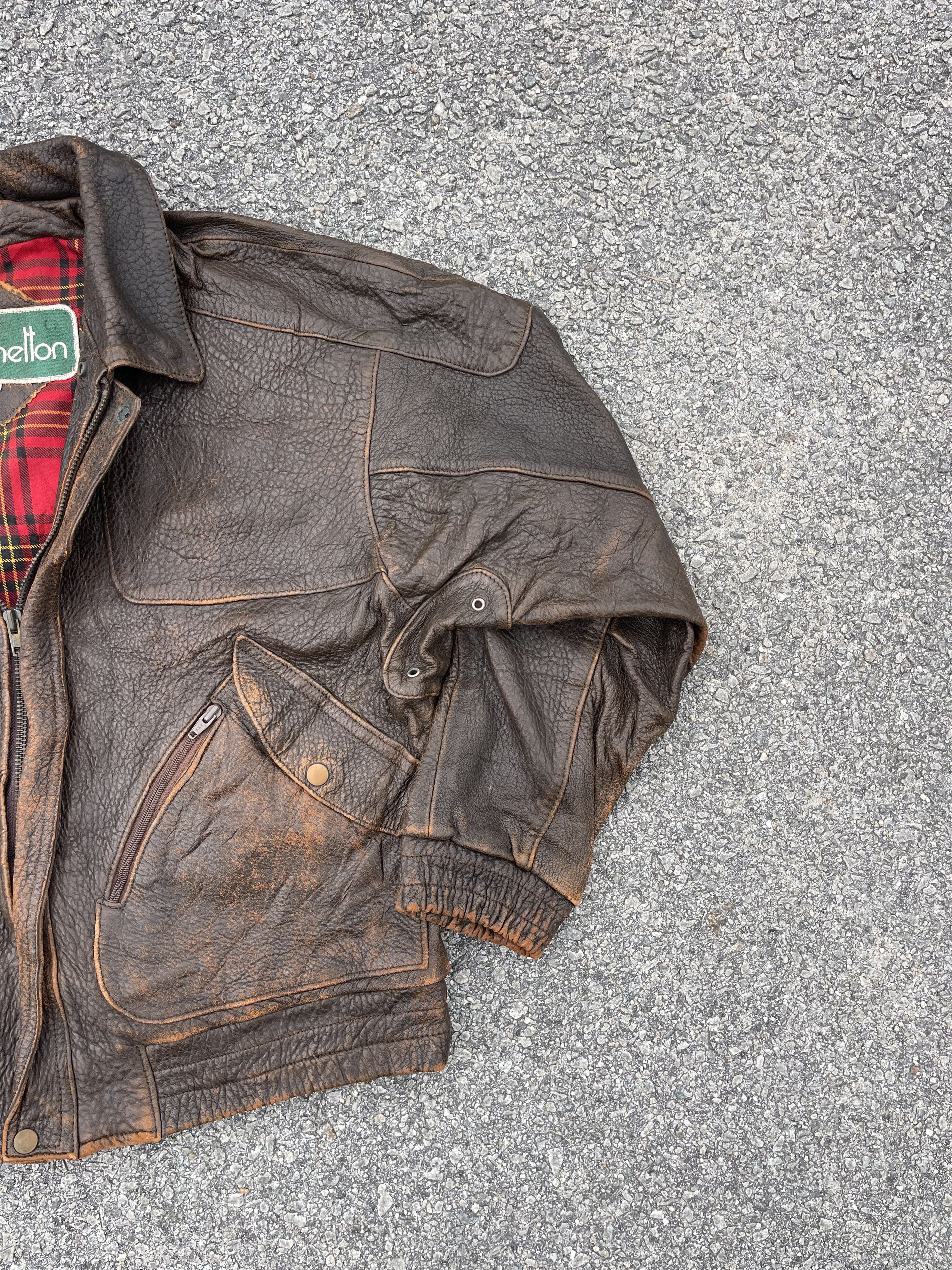Benetton × United Colors Of Benetton Vtg Benetton Ultra Heavy Leather Jacket Size US XL / EU 56 / 4 - 4 Thumbnail