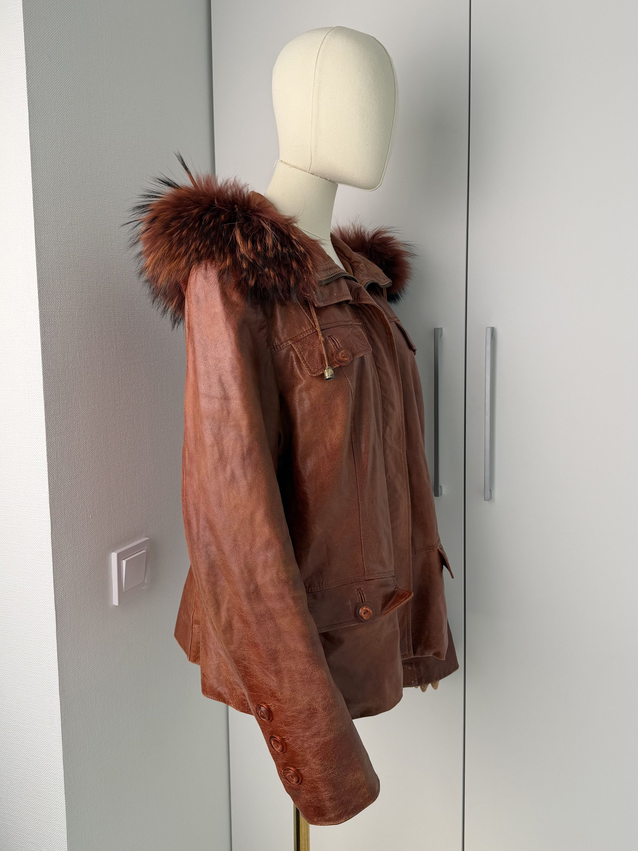 Japanese Brand Vintage Brown Leather Jacket Hooded Statement Coat Y2K Size L / US 10 / IT 46 - 3 Thumbnail